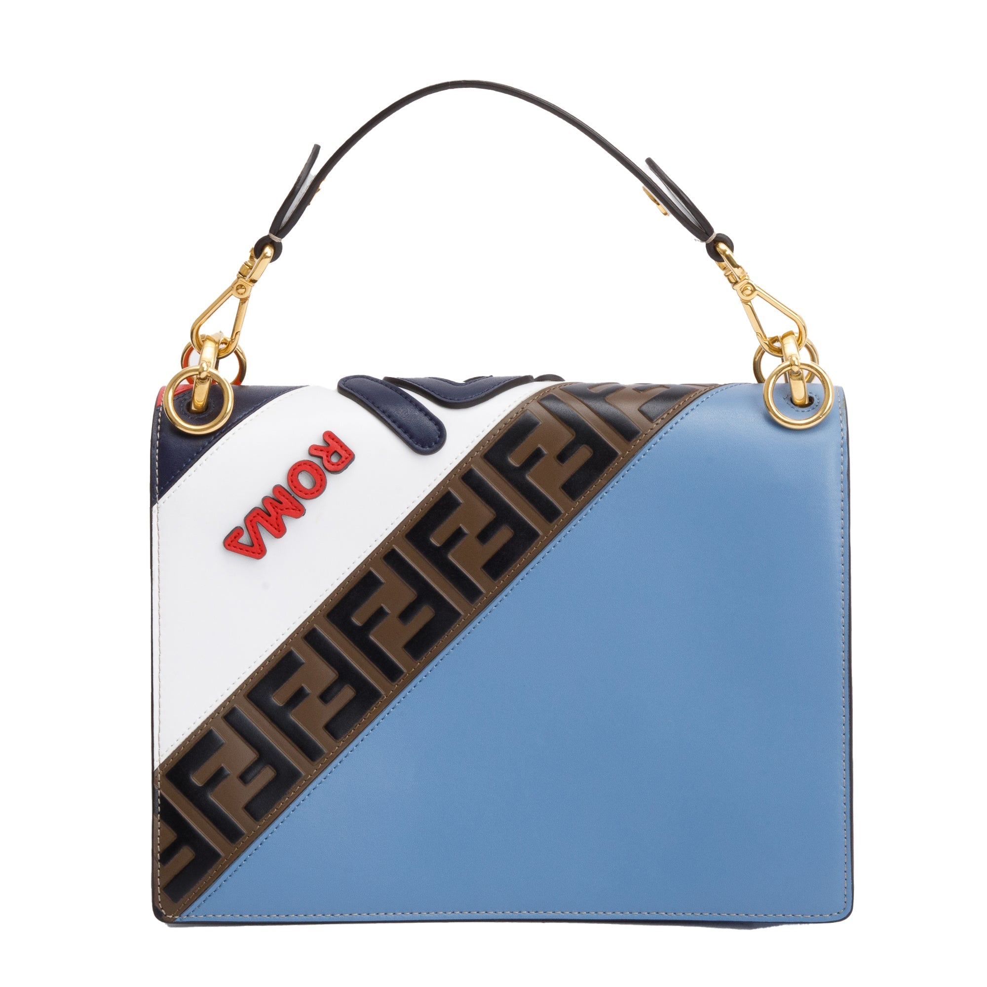 Fendi x Fila White Multicolor Calfskin Leather Logo Mania Kan I Shoulder Bag w/ Strap