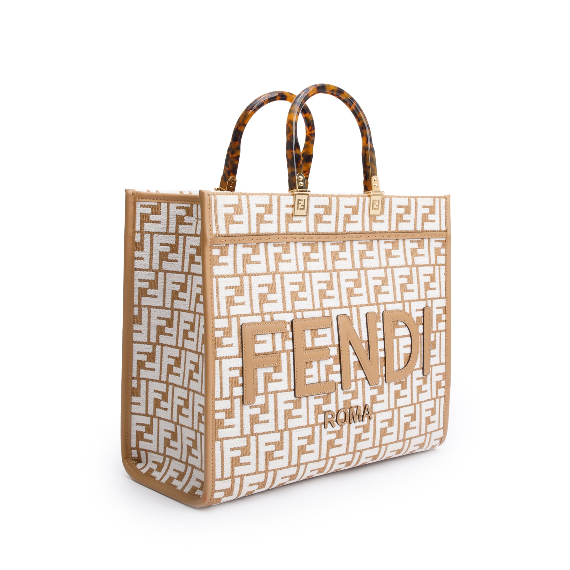 Fendi Beige Zucca FF Raffia Medium Sunshine Tote Bag w/ Strap