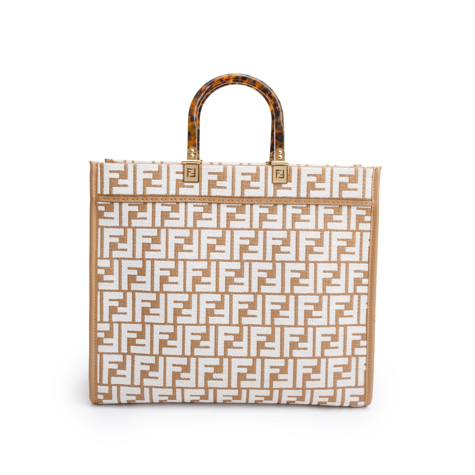 Fendi Beige Zucca FF Raffia Medium Sunshine Tote Bag w/ Strap