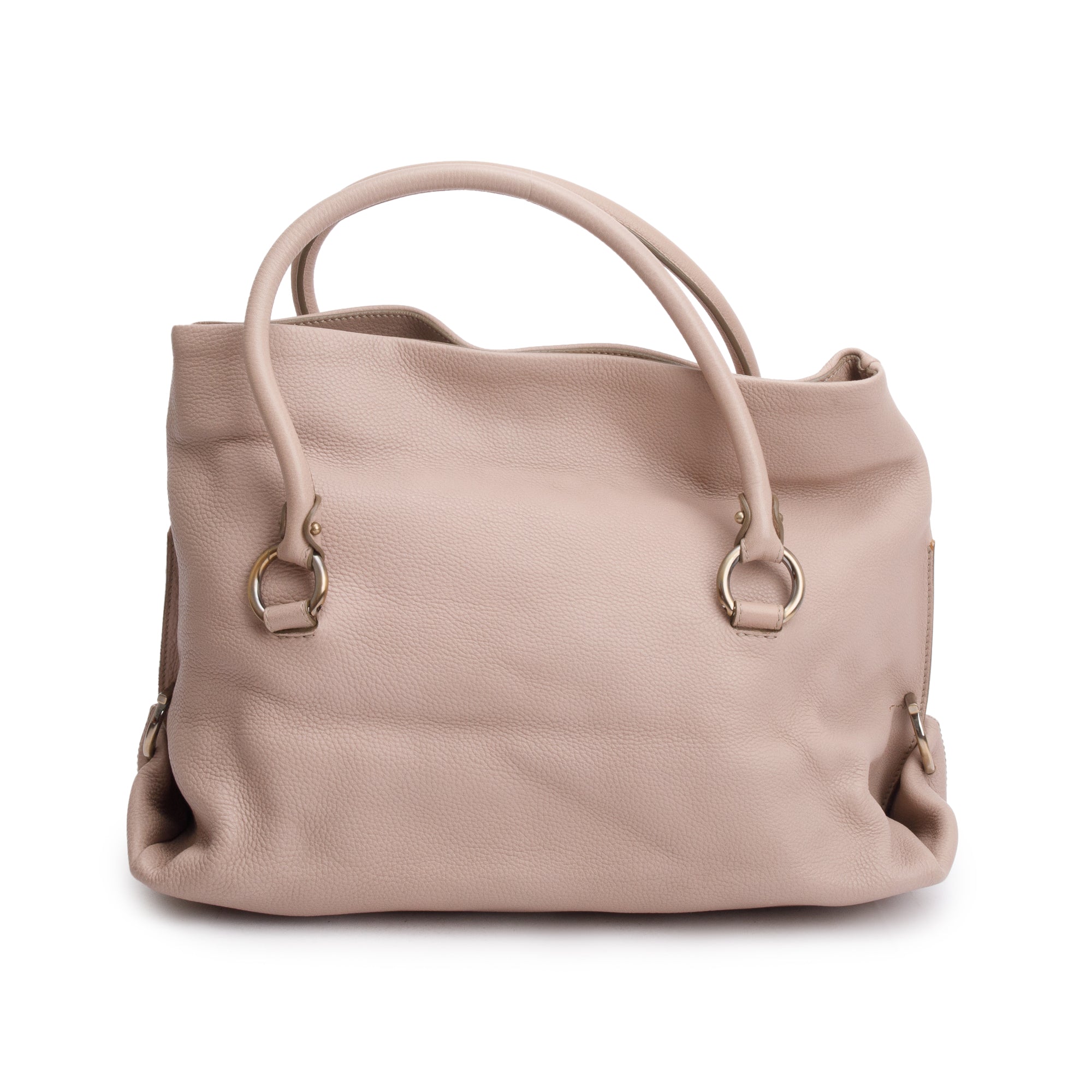 Ferragamo Beige Calfskin Leather Gancini Wrap Ring Foldover Shoulder Bag