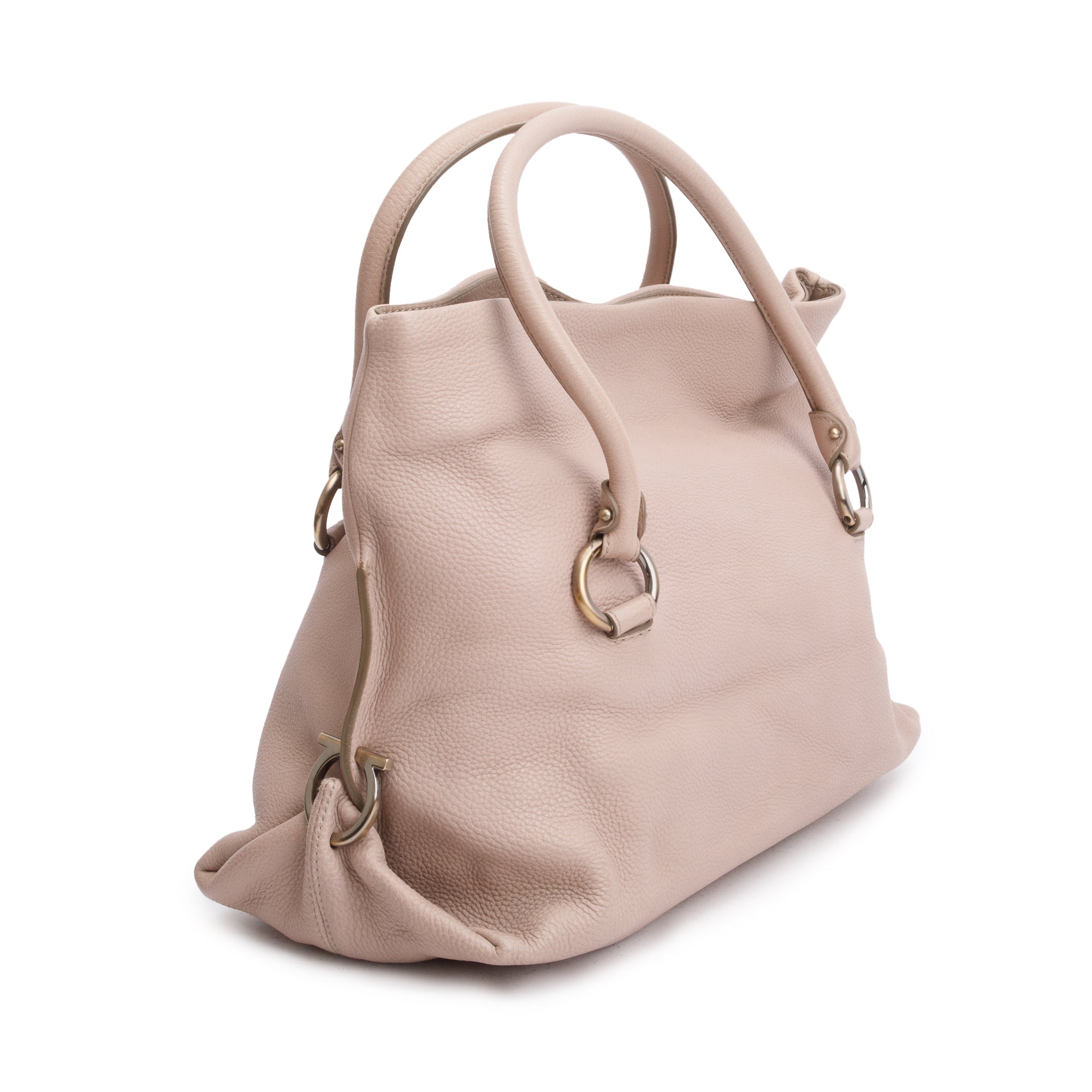 Ferragamo Beige Calfskin Leather Gancini Wrap Ring Foldover Shoulder Bag