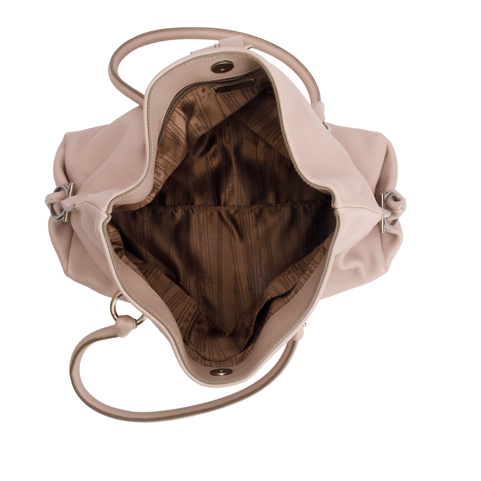 Ferragamo Beige Calfskin Leather Gancini Wrap Ring Foldover Shoulder Bag