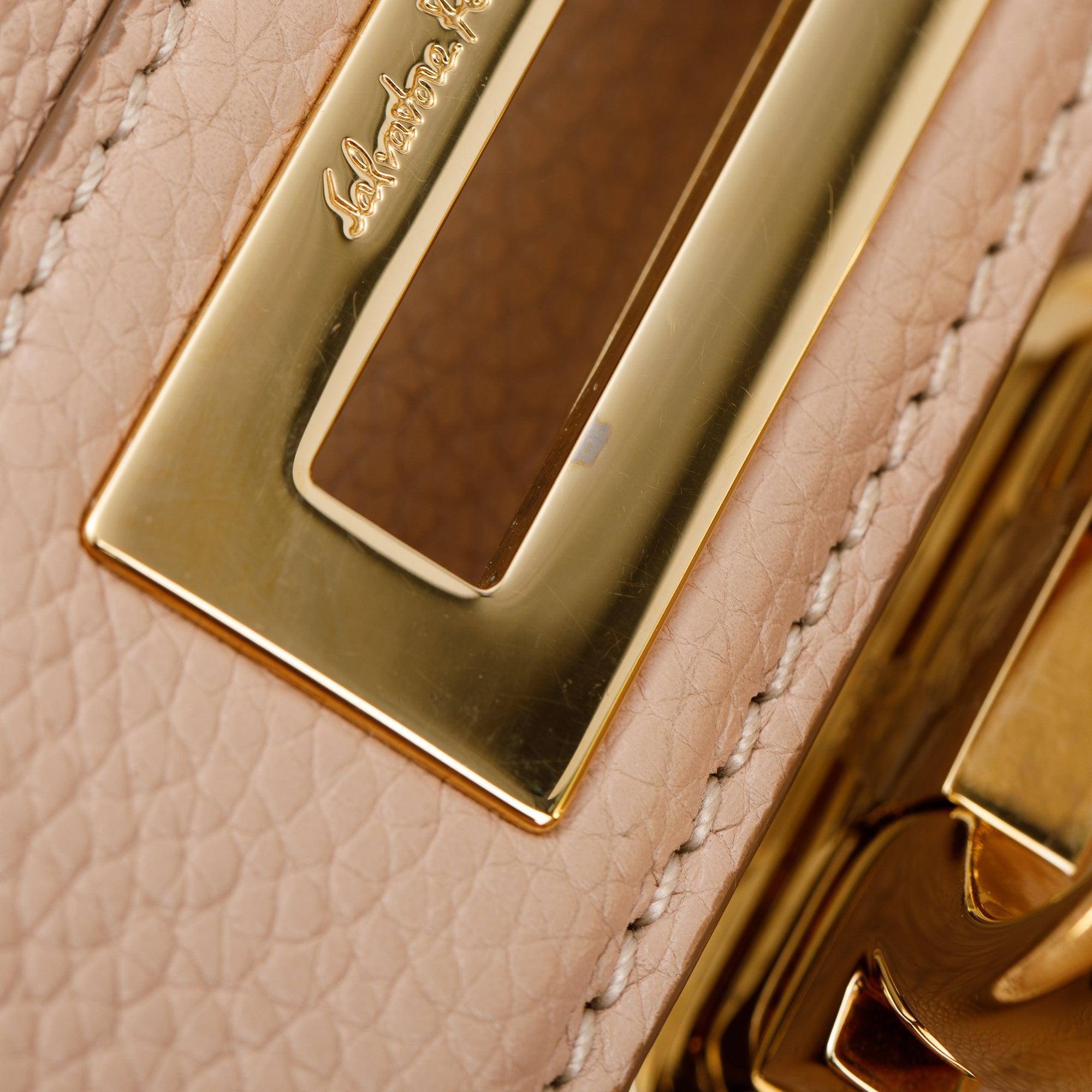 Ferragamo Beige Calfskin Leather Medium Sofia Satchel