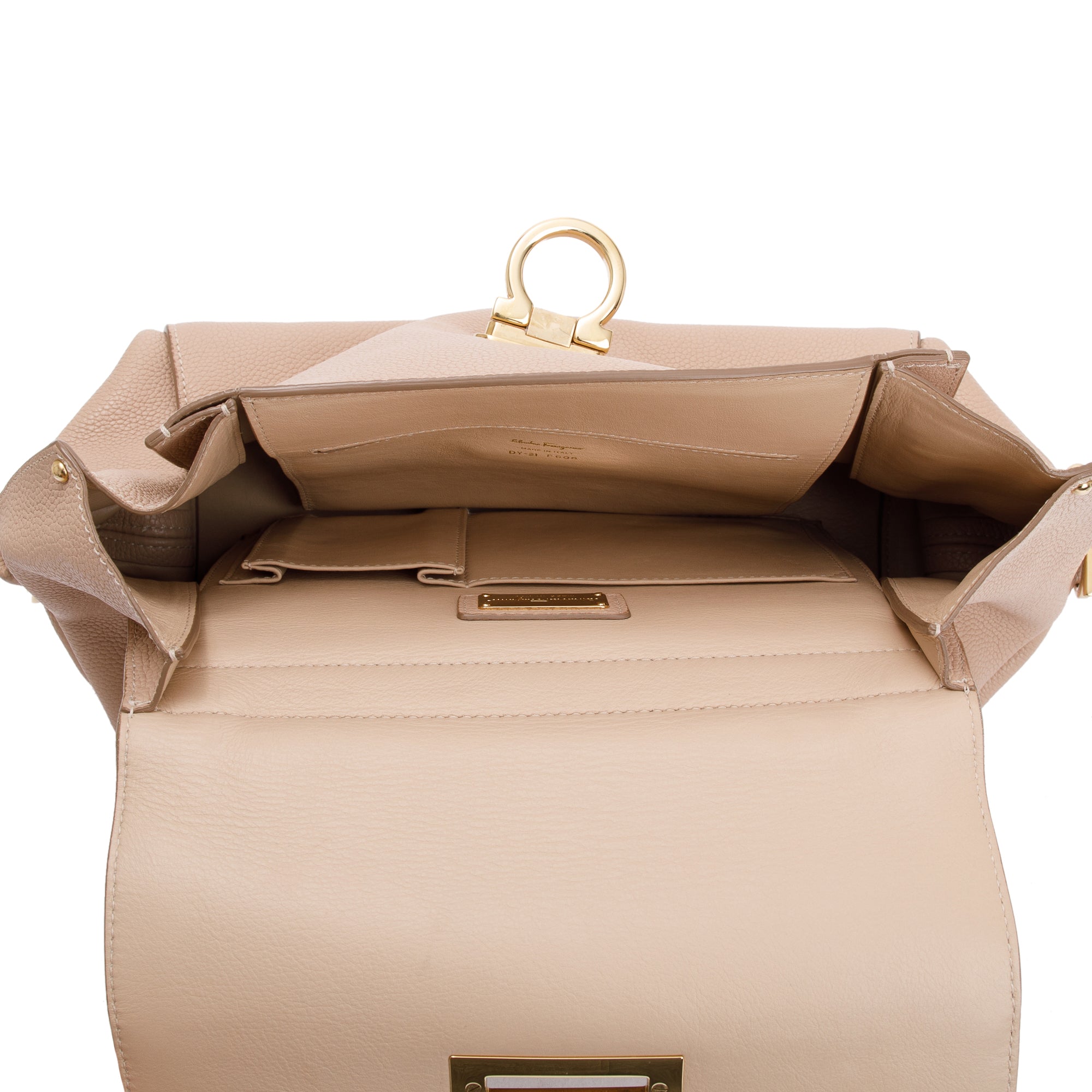 Ferragamo Beige Calfskin Leather Medium Sofia Satchel