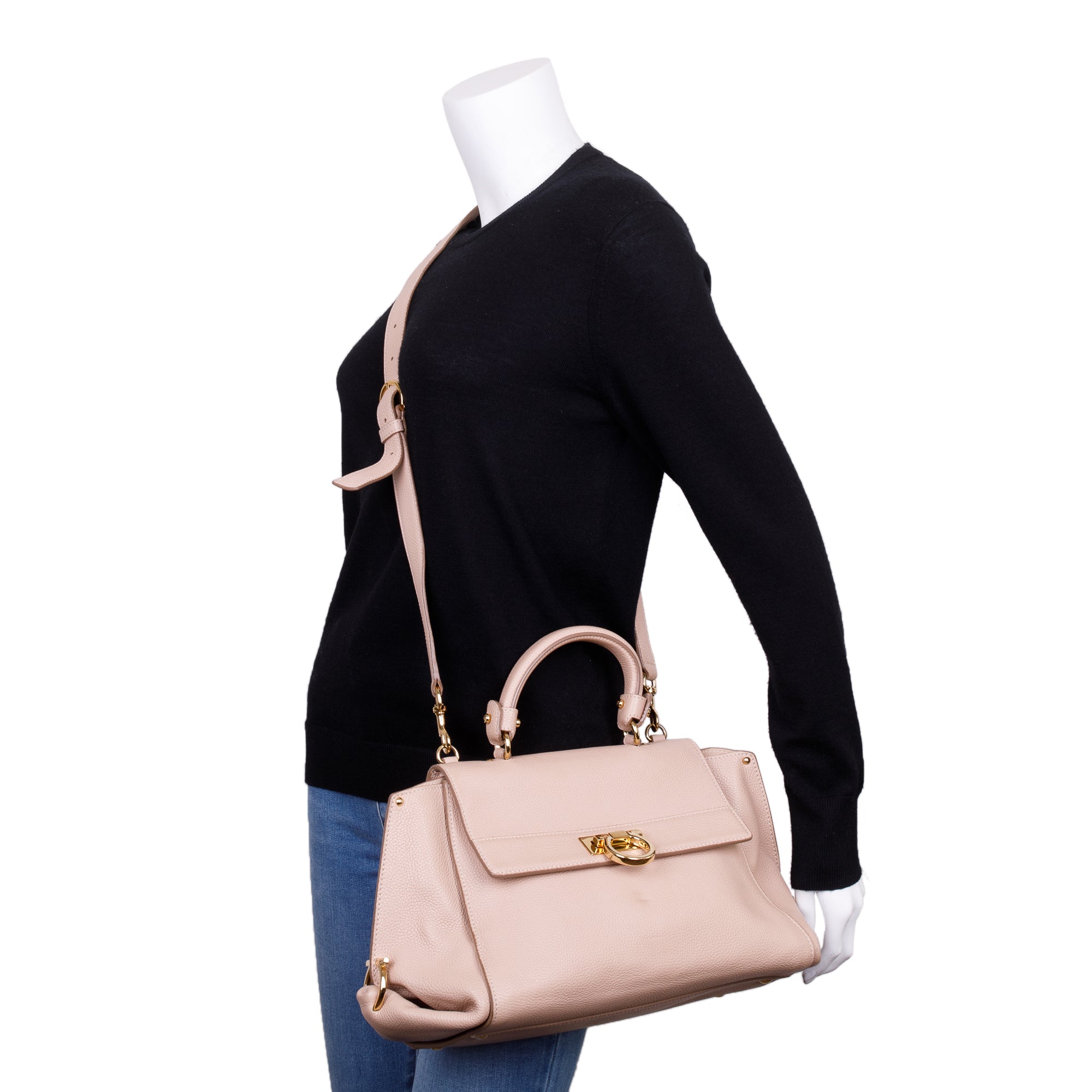 Ferragamo Beige Calfskin Leather Medium Sofia Satchel