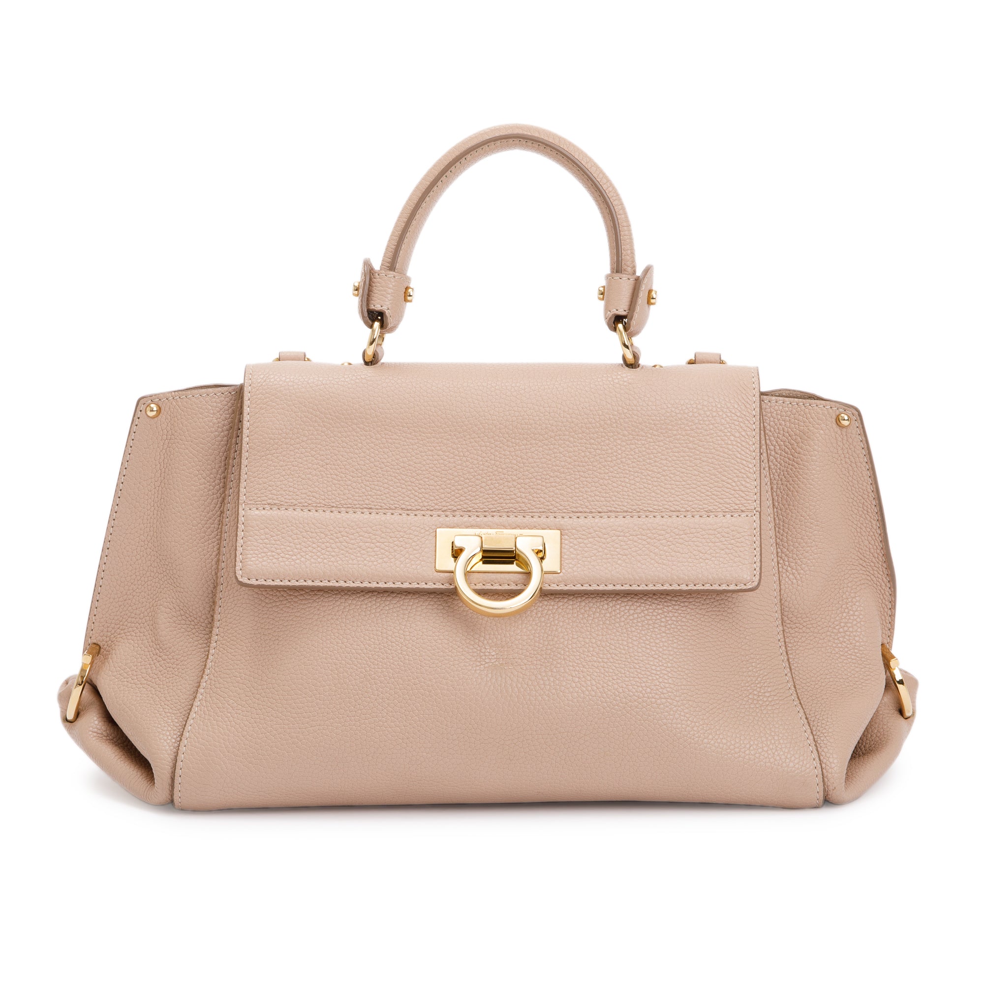 Ferragamo Beige Calfskin Leather Medium Sofia Satchel