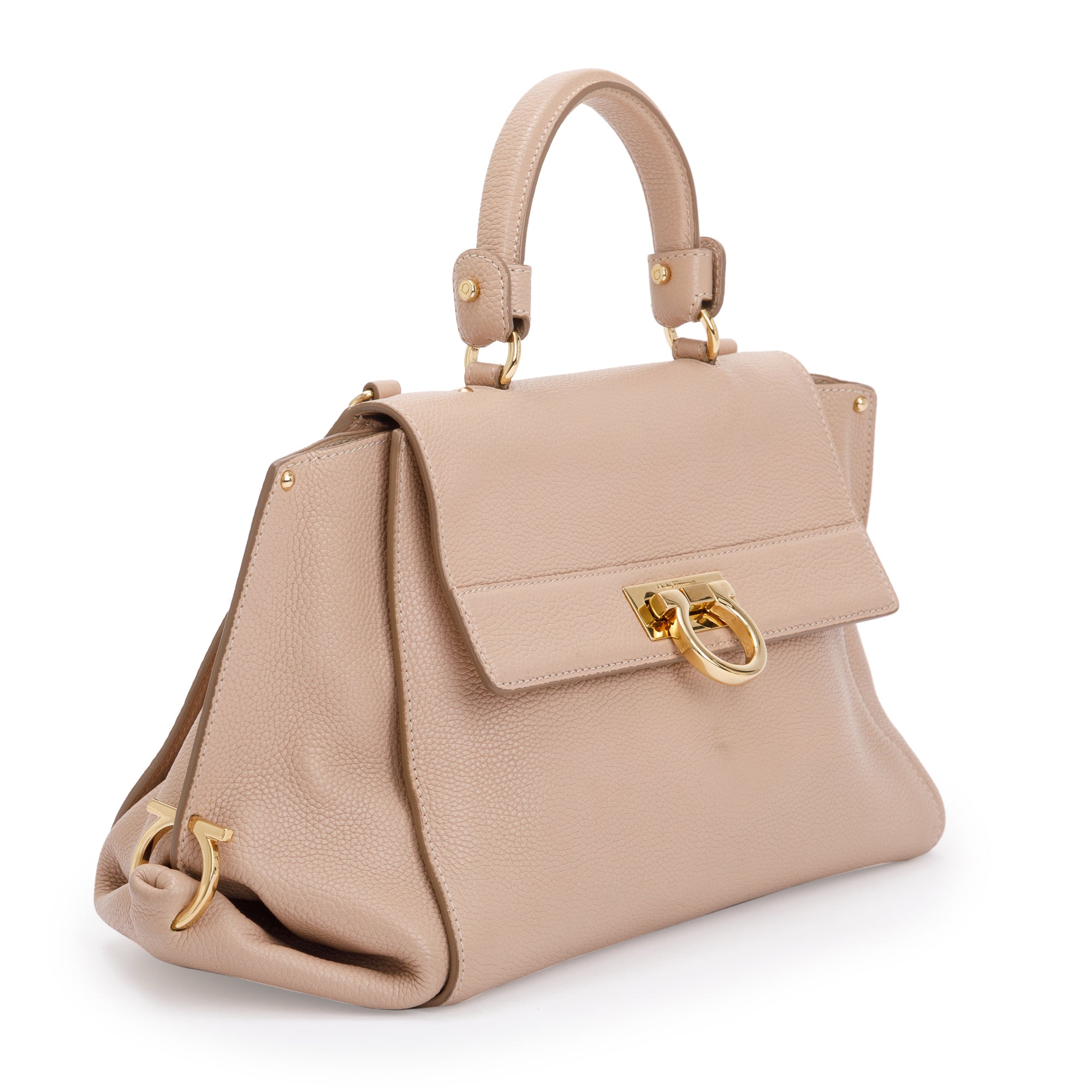 Ferragamo Beige Calfskin Leather Medium Sofia Satchel