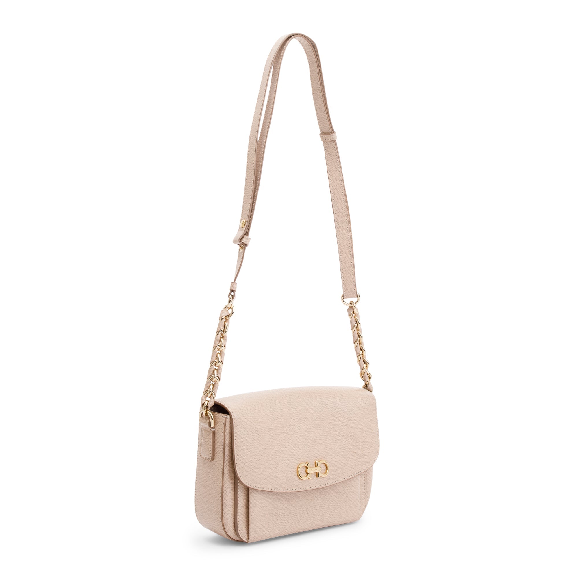 Ferragamo Beige Saffiano Leather Sandrine Shoulder Bag