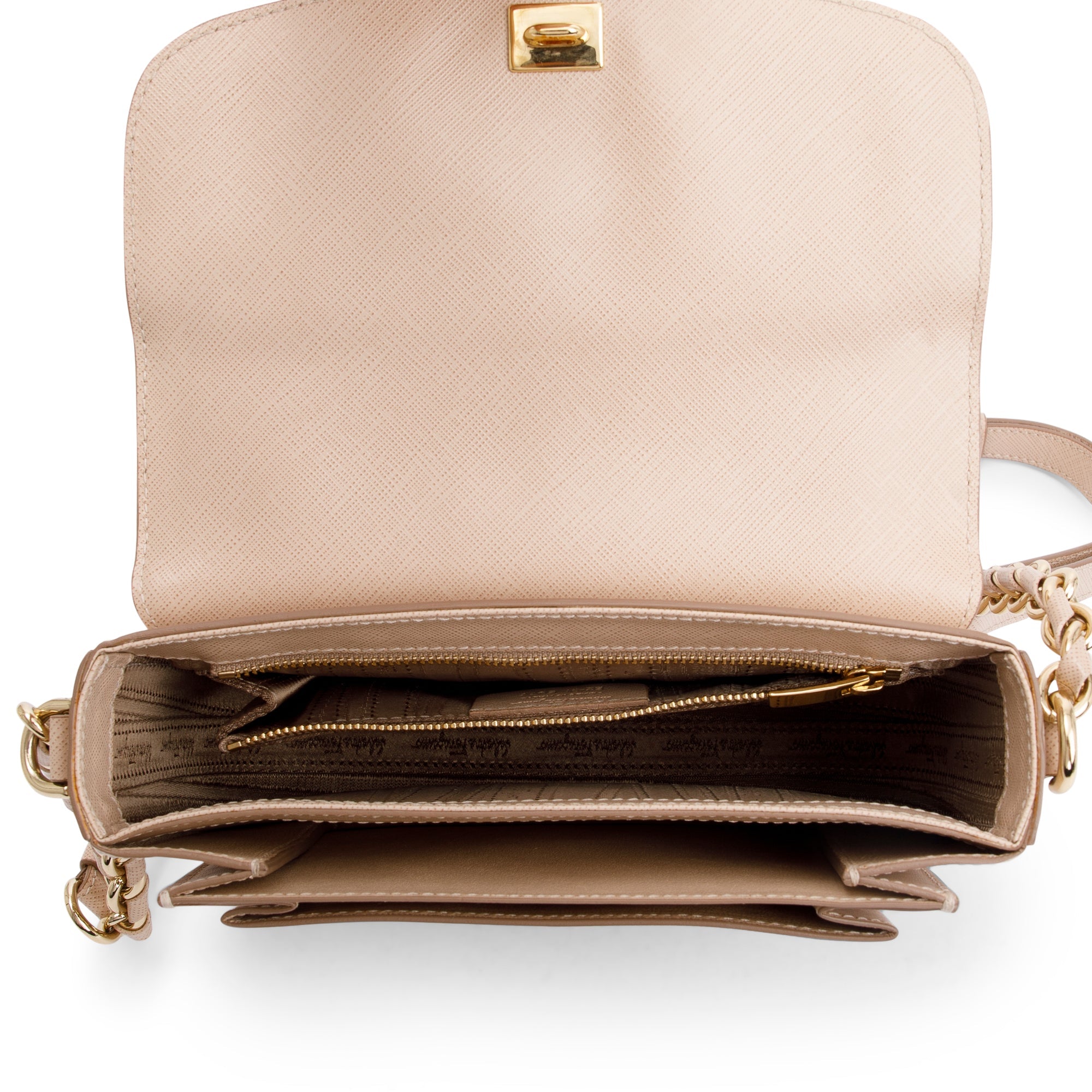 Ferragamo Beige Saffiano Leather Sandrine Shoulder Bag