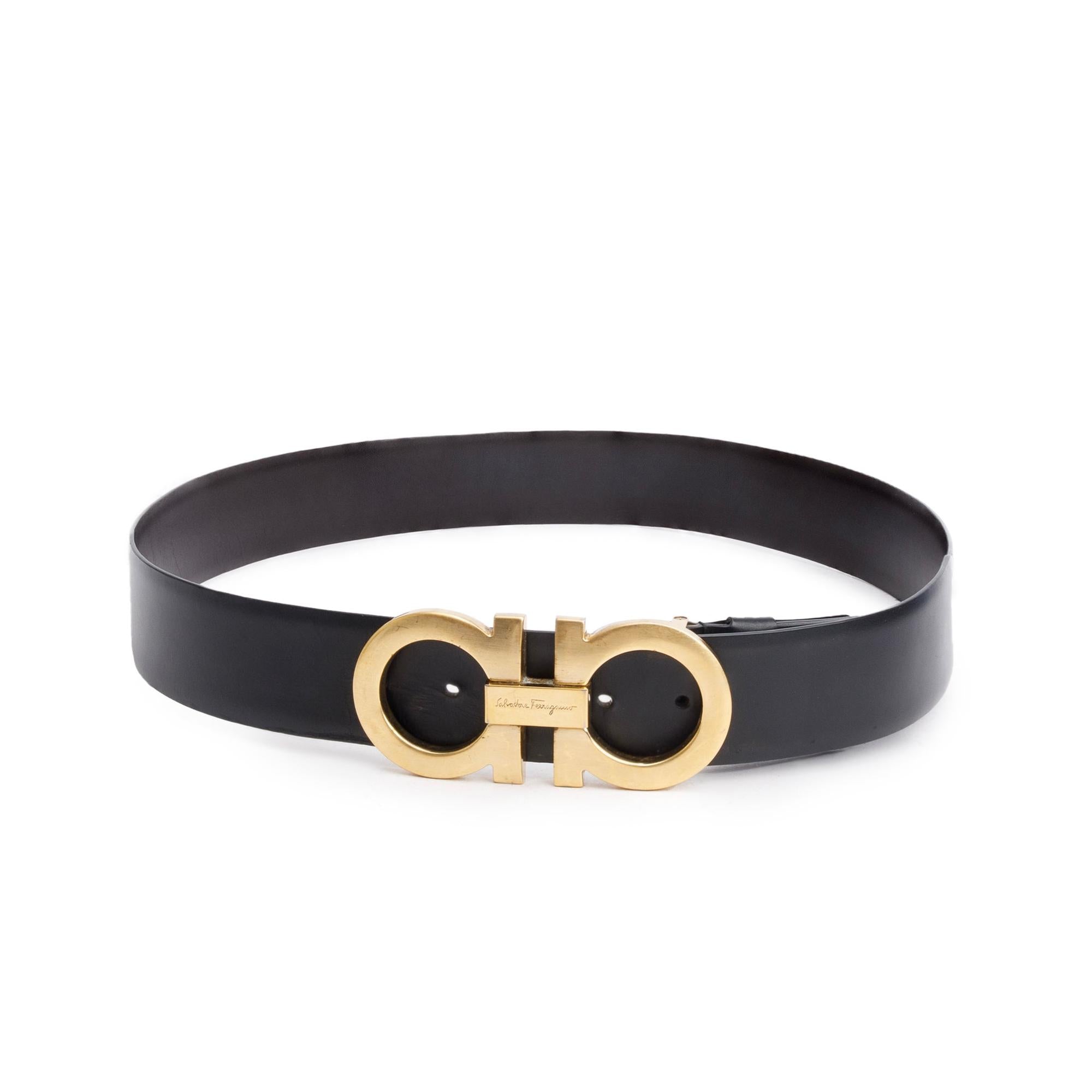 Ferragamo Black Calfskin Leather Adjustable Gancini Belt Kit