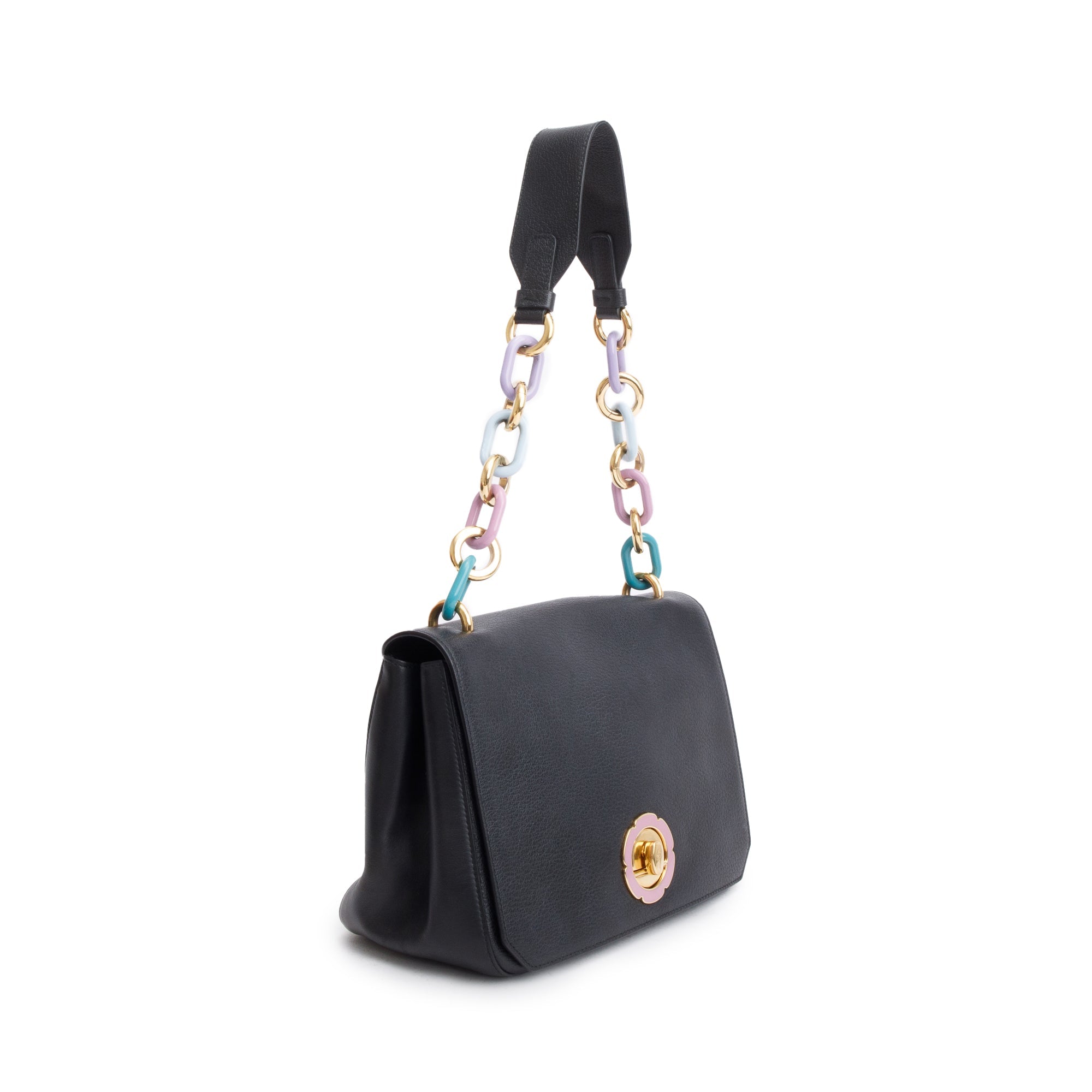Ferragamo Black Calfskin Leather Lexi Shoulder Bag w/ Strap