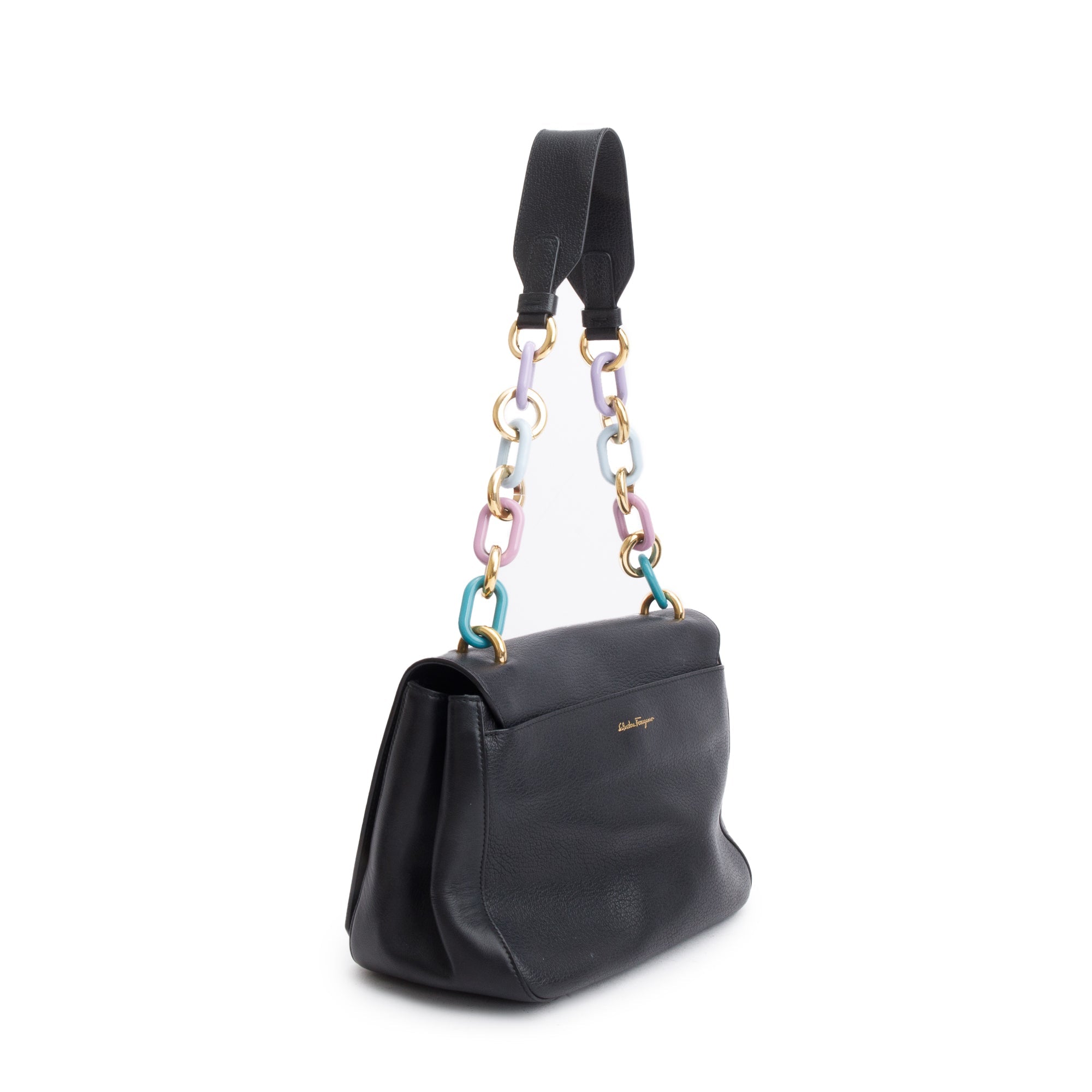 Ferragamo Black Calfskin Leather Lexi Shoulder Bag w/ Strap