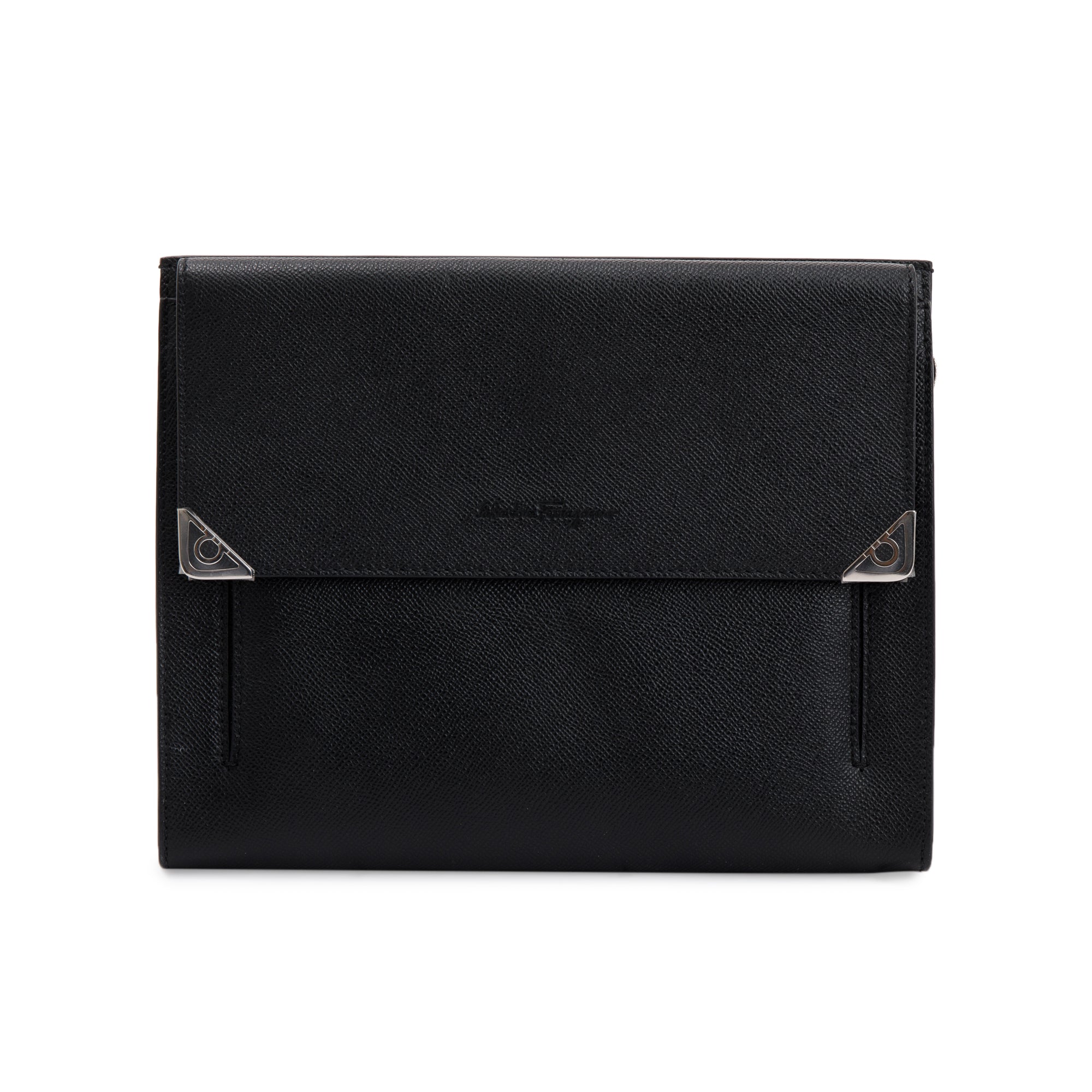 Ferragamo Black Calfskin Leather Portfolio Clutch Bag