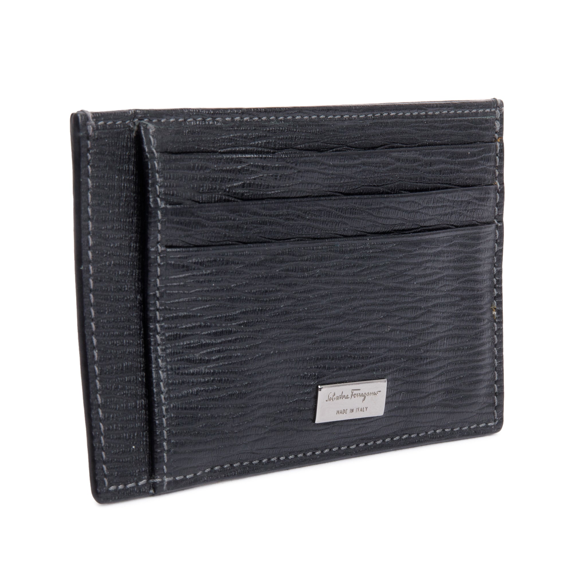 Ferragamo Black Calfskin Leather Revival Card Holder