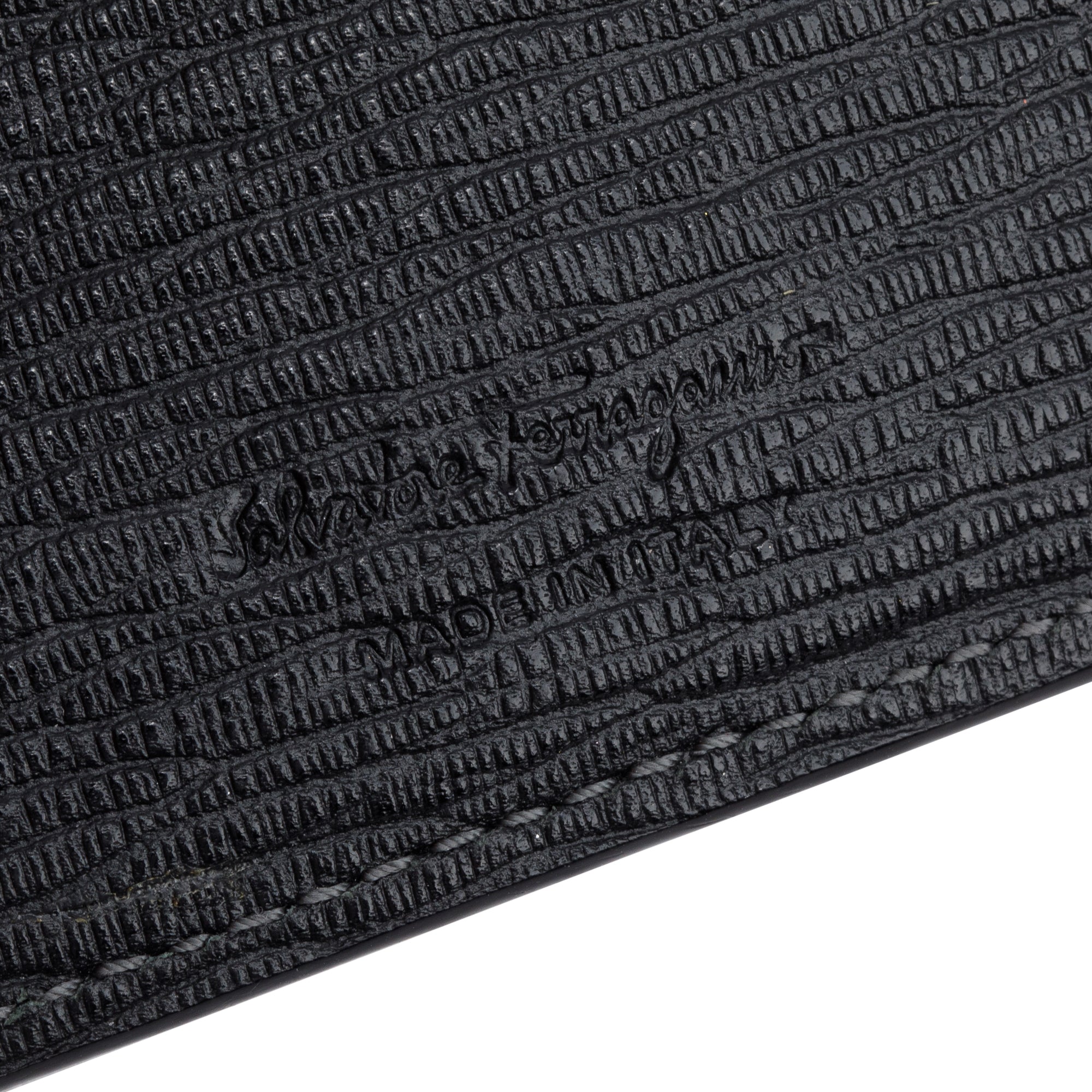 Ferragamo Black Calfskin Leather Revival Card Holder