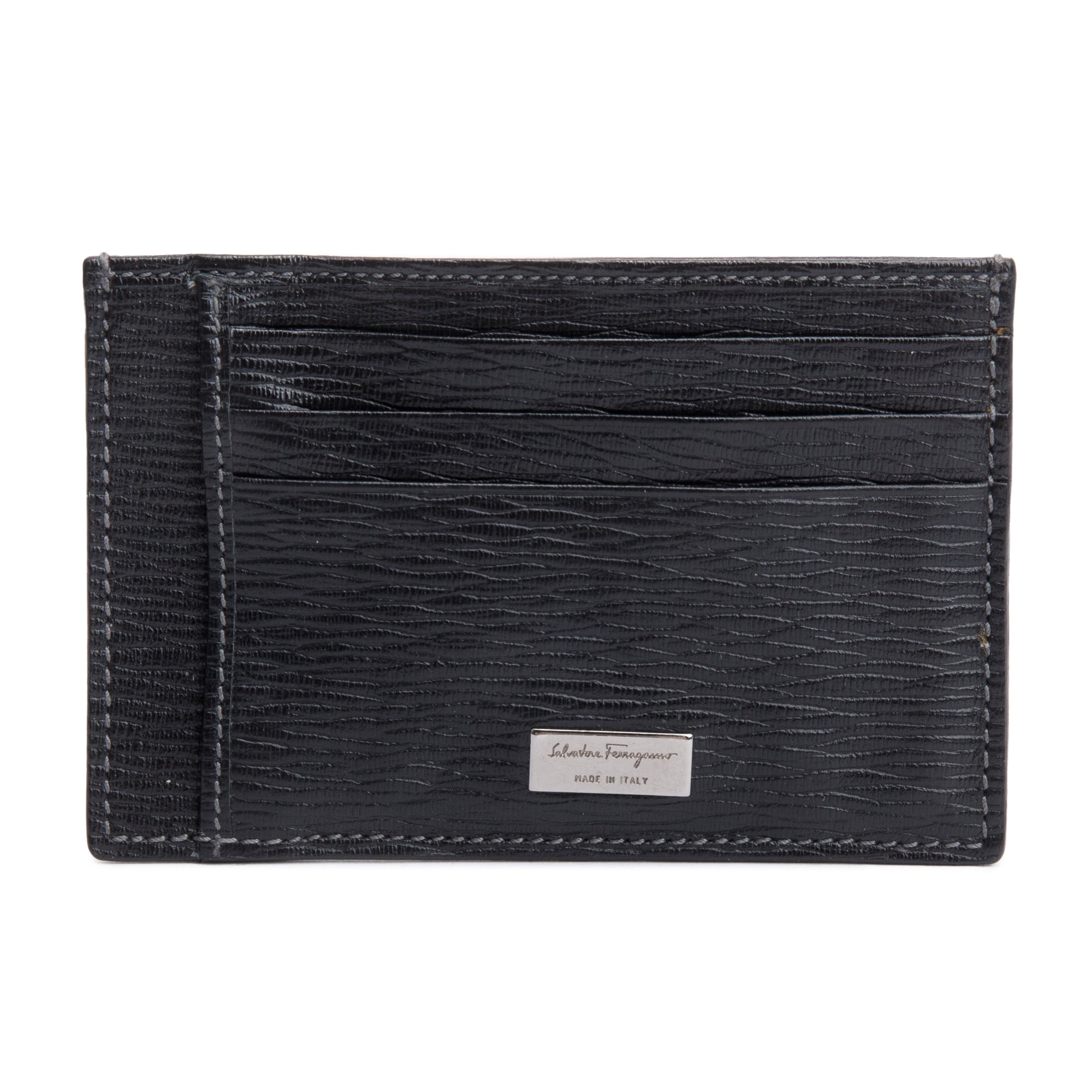 Ferragamo Black Calfskin Leather Revival Card Holder