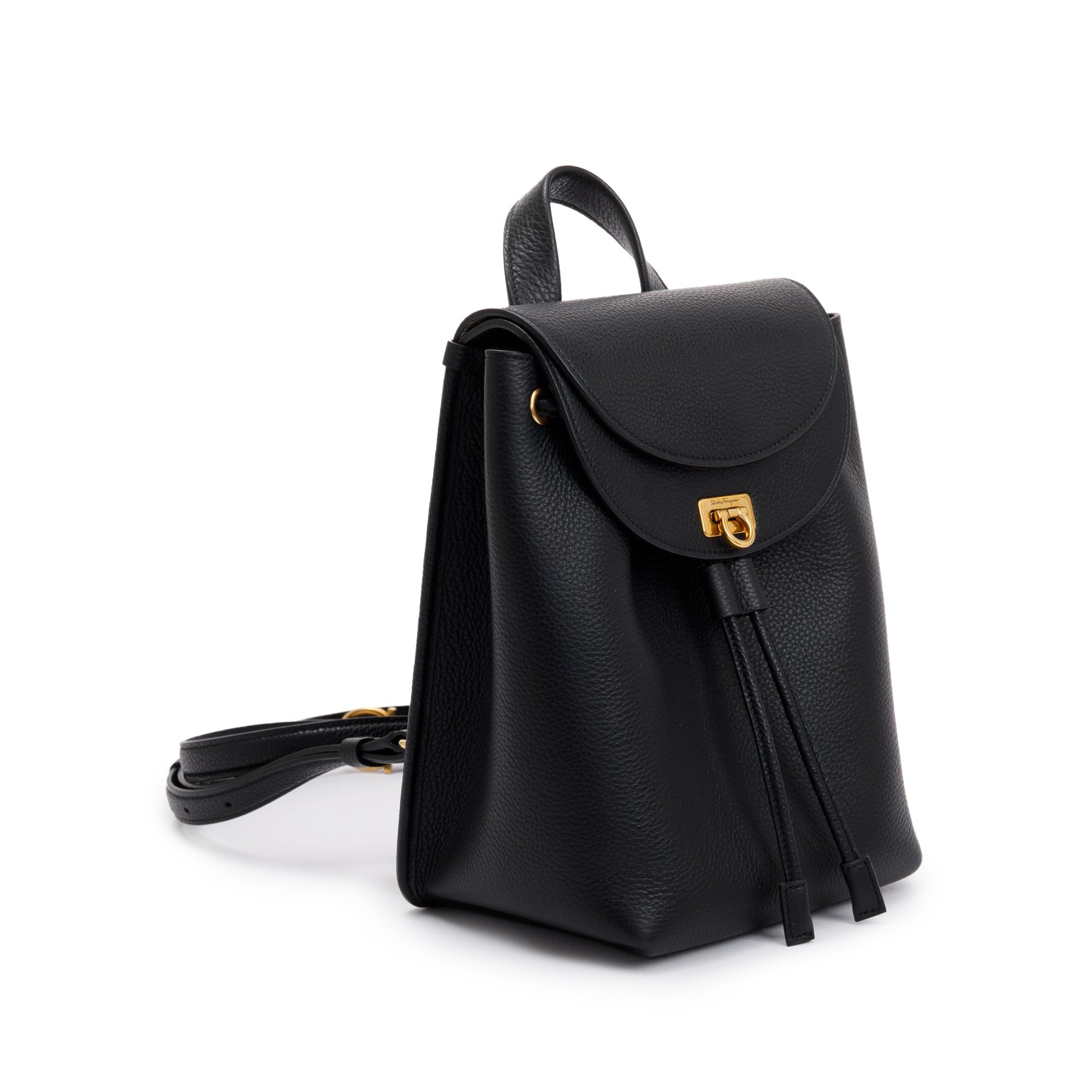 Ferragamo Black Calfskin Leather Small Gancini Backpack