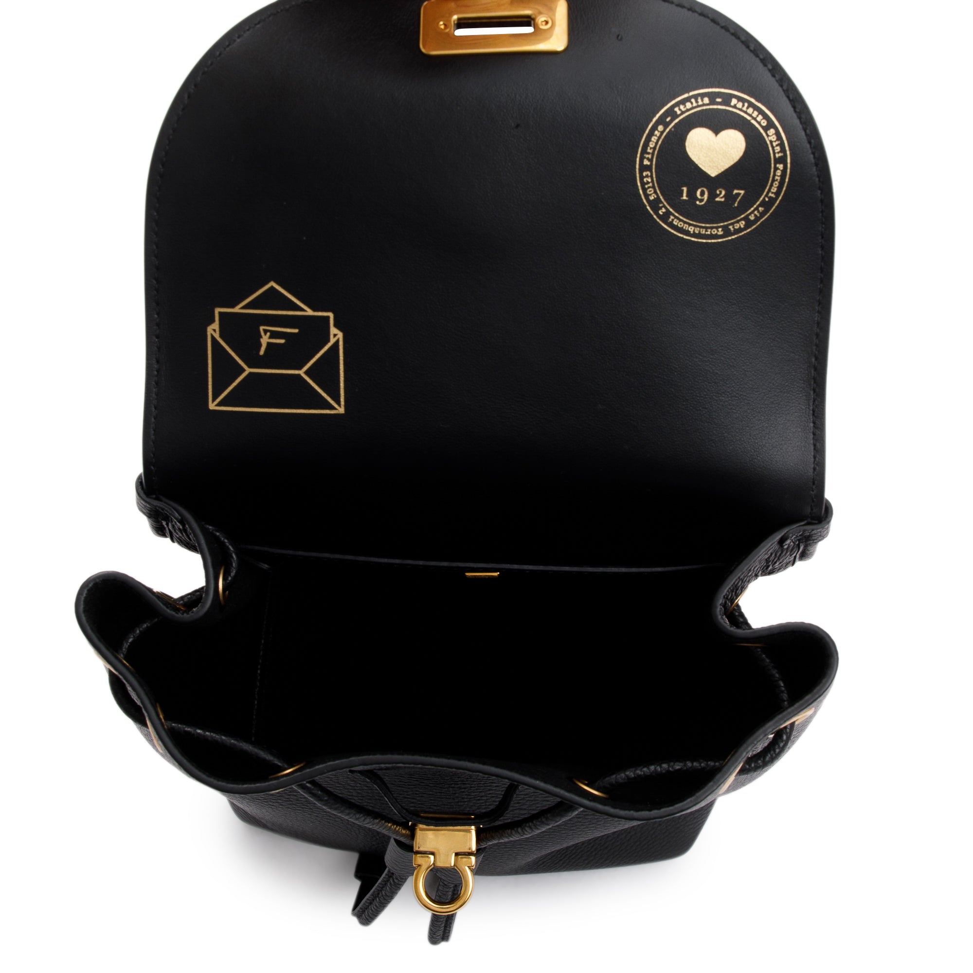 Ferragamo Black Calfskin Leather Small Gancini Backpack