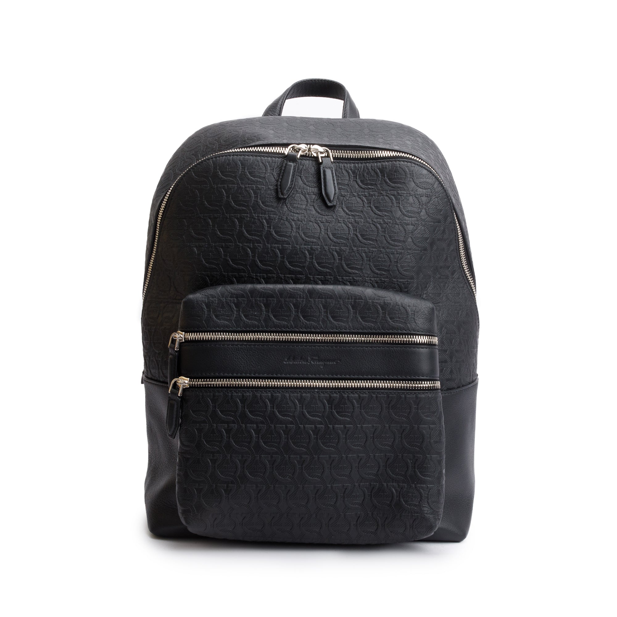 Ferragamo Black Gancini Embossed Calfskin Leather Backpack