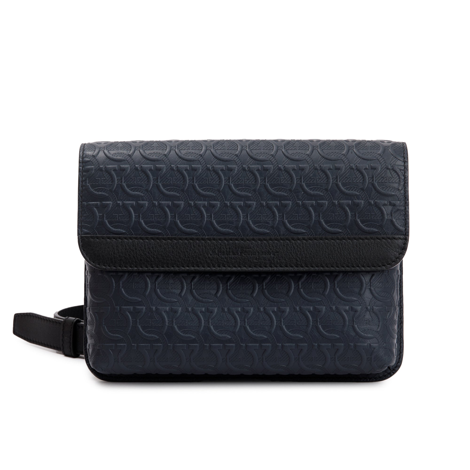 Ferragamo Black Gancio Embossed Leather Grigio Waist Bag w/ Box & Receipt