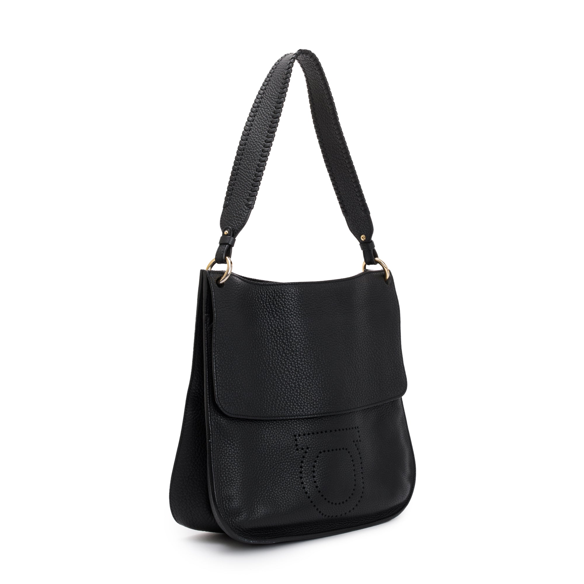 Ferragamo Black Gancio Leather Shoulder Bag