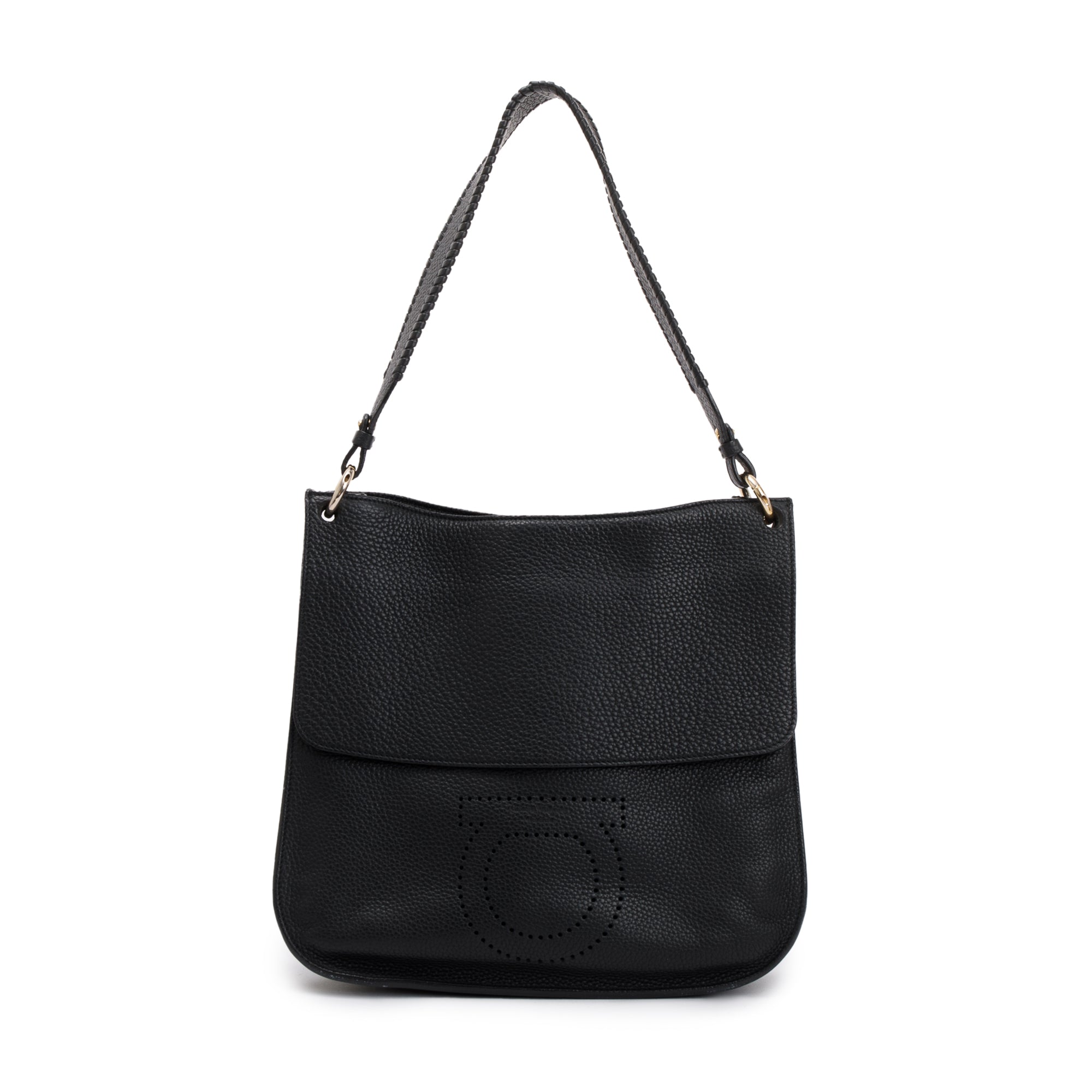 Ferragamo Black Gancio Leather Shoulder Bag