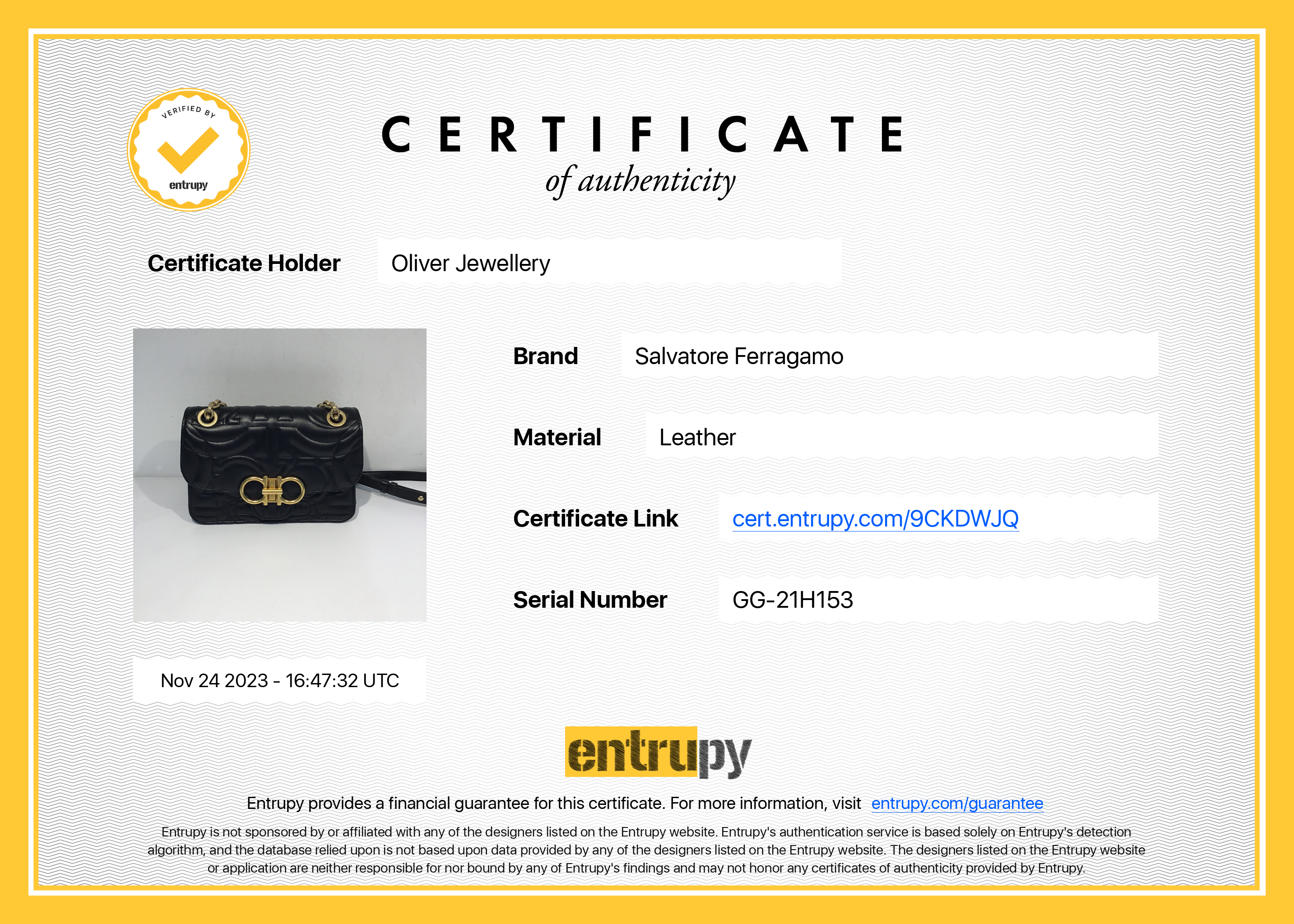 Ferragamo Black Ganicini Quilted Calfskin Leather Shoulder Bag w/ Box