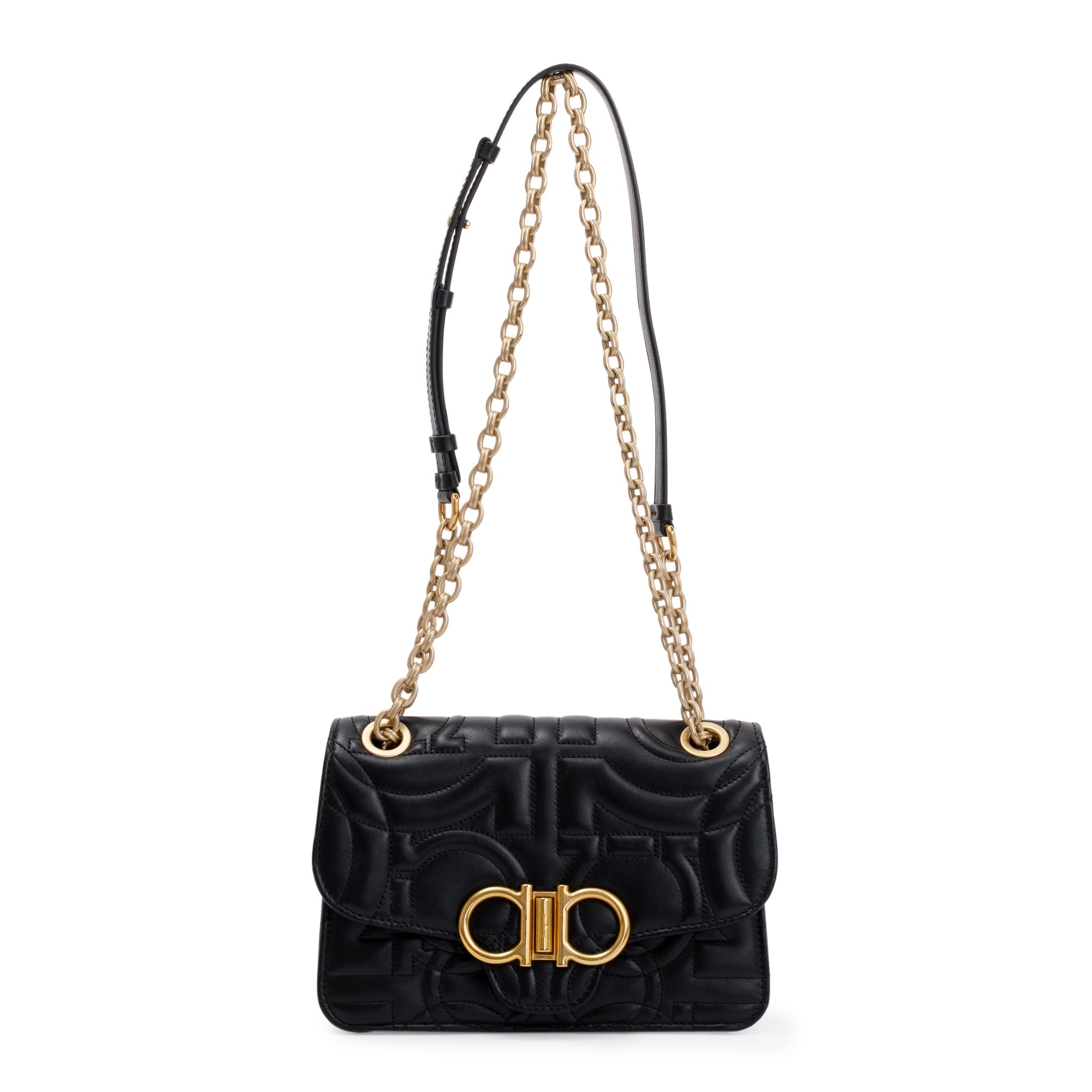 Ferragamo Black Ganicini Quilted Calfskin Leather Shoulder Bag w/ Box