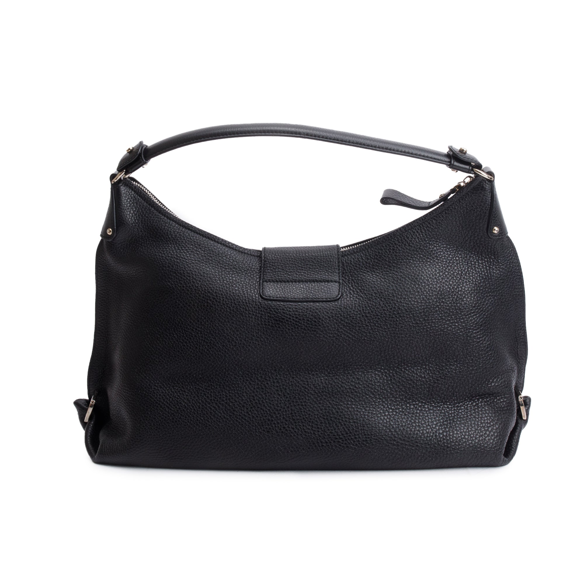 Ferragamo Black Grained Calfskin Leather Gancini Hobo Bag