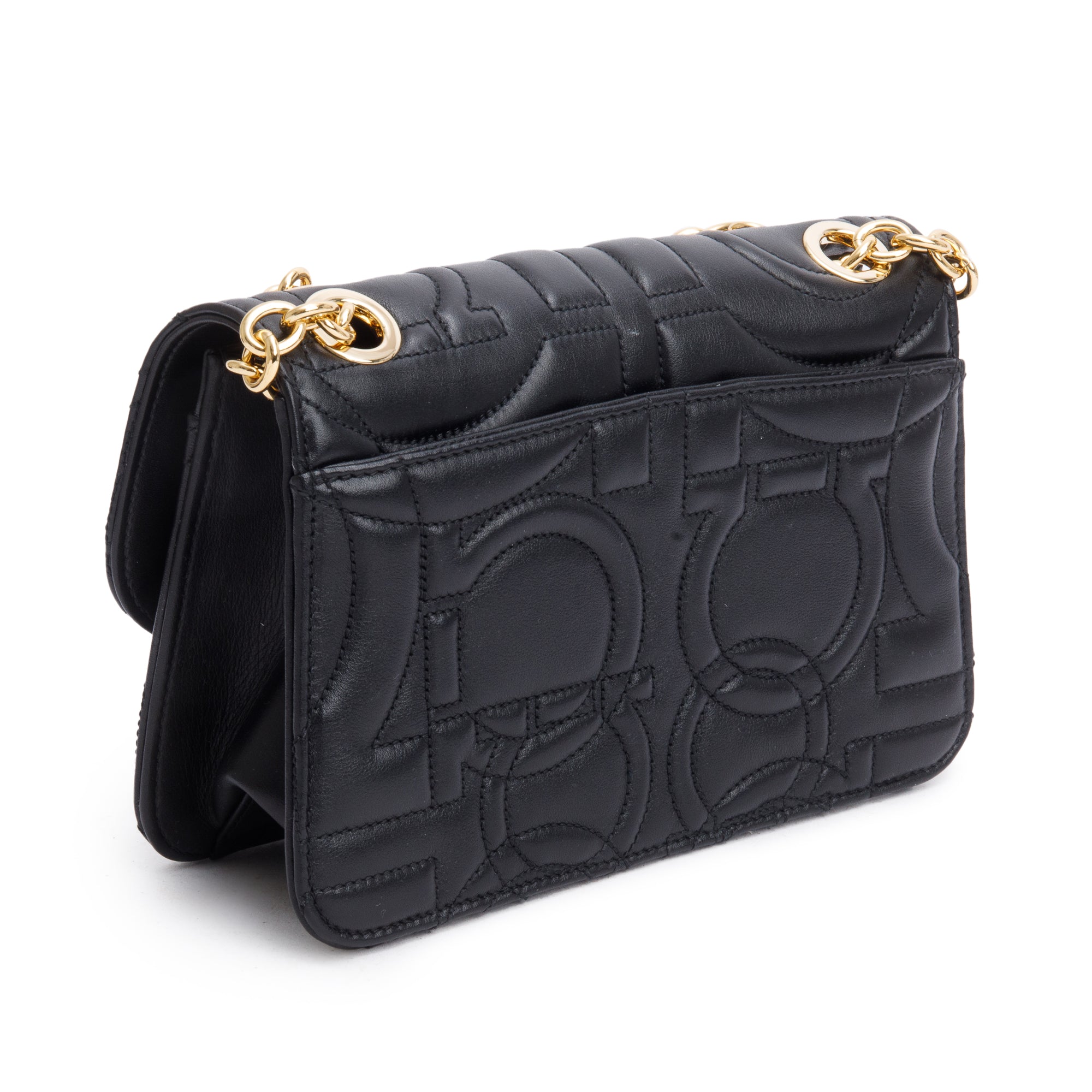 Ferragamo Black Quilted Leather Small Gancini Flap Shoulder Bag