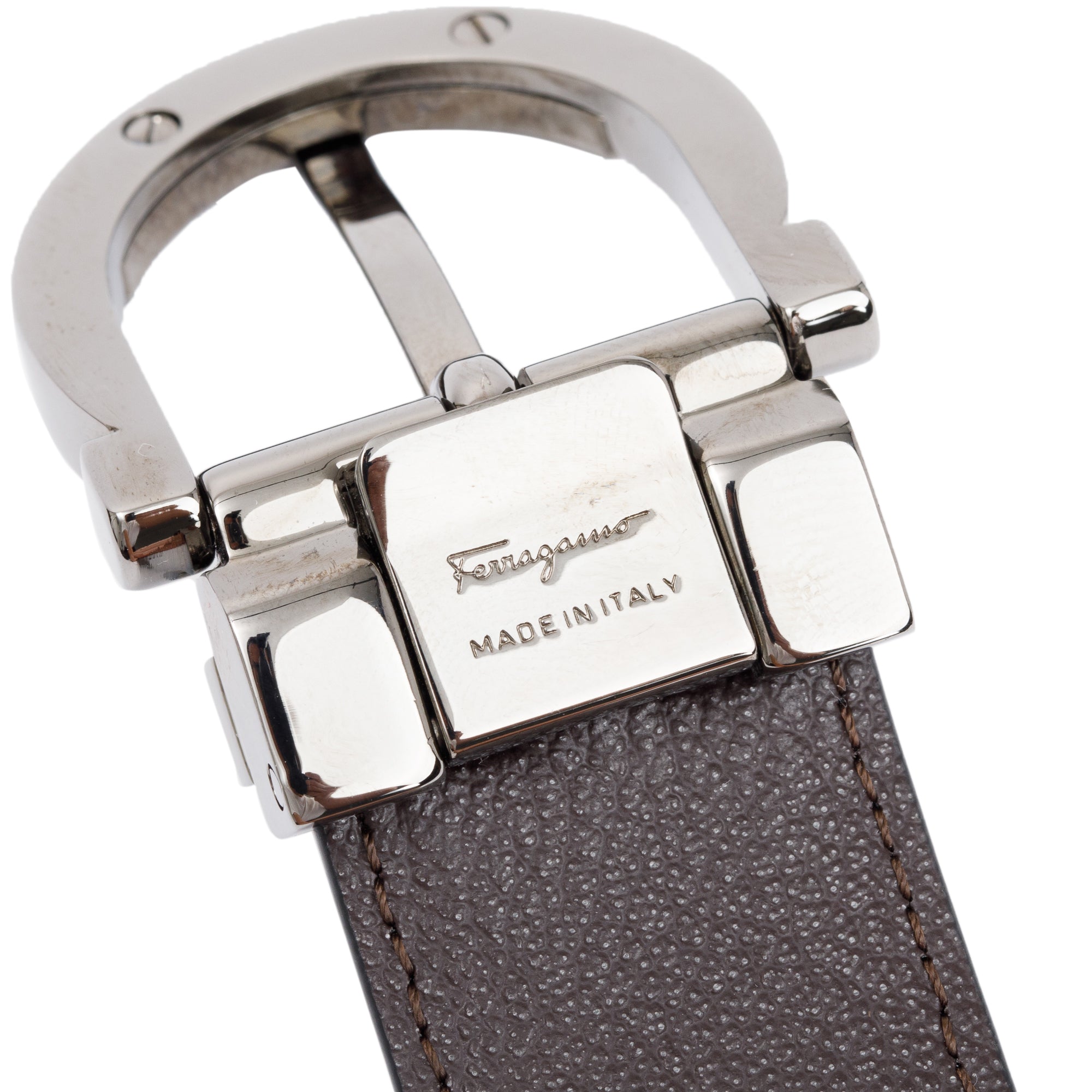 Ferragamo Black/Brown Calfskin Leather Reversible and Adjustable Gancini Belt