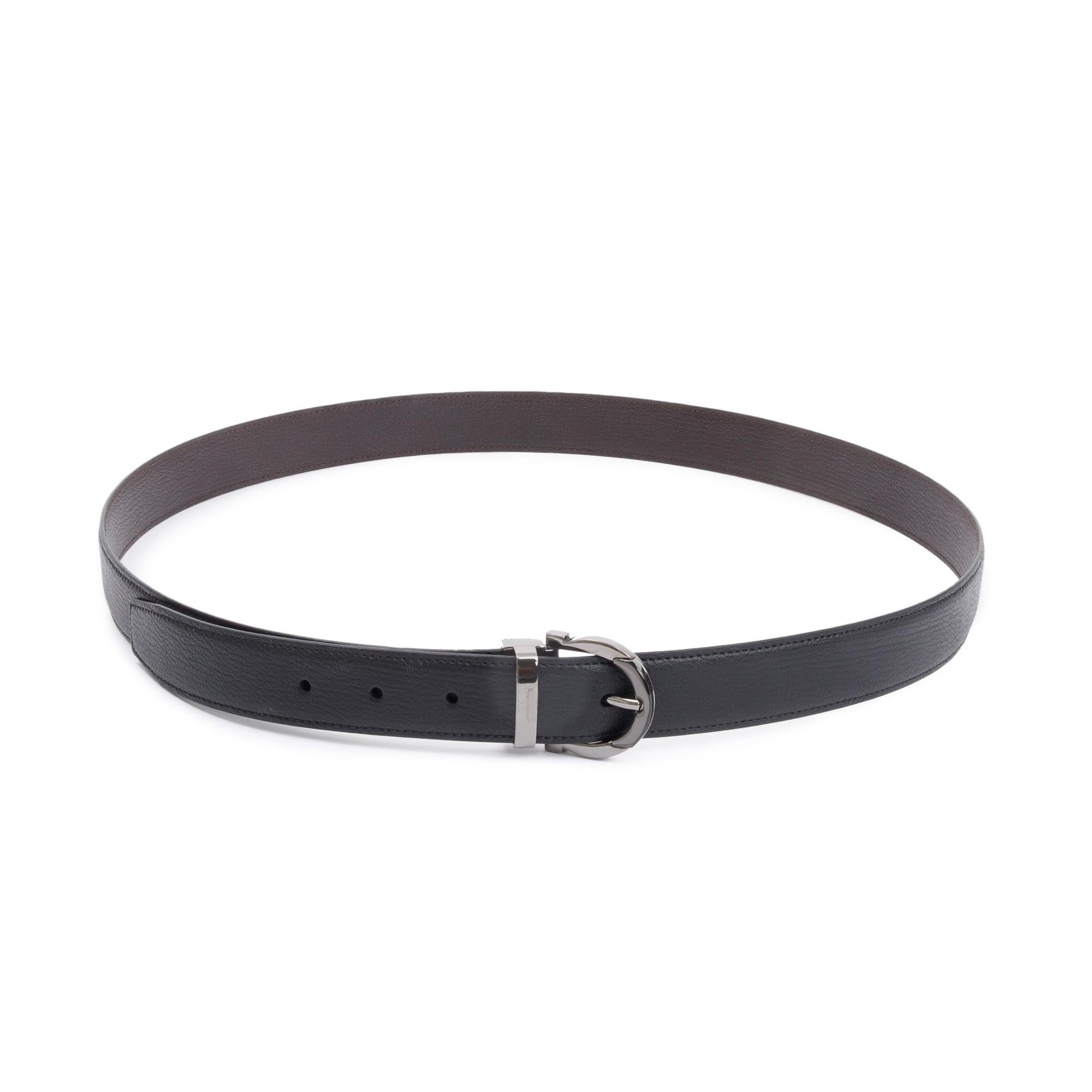 Ferragamo Black/Brown Calfskin Leather Reversible and Adjustable Gancini Belt