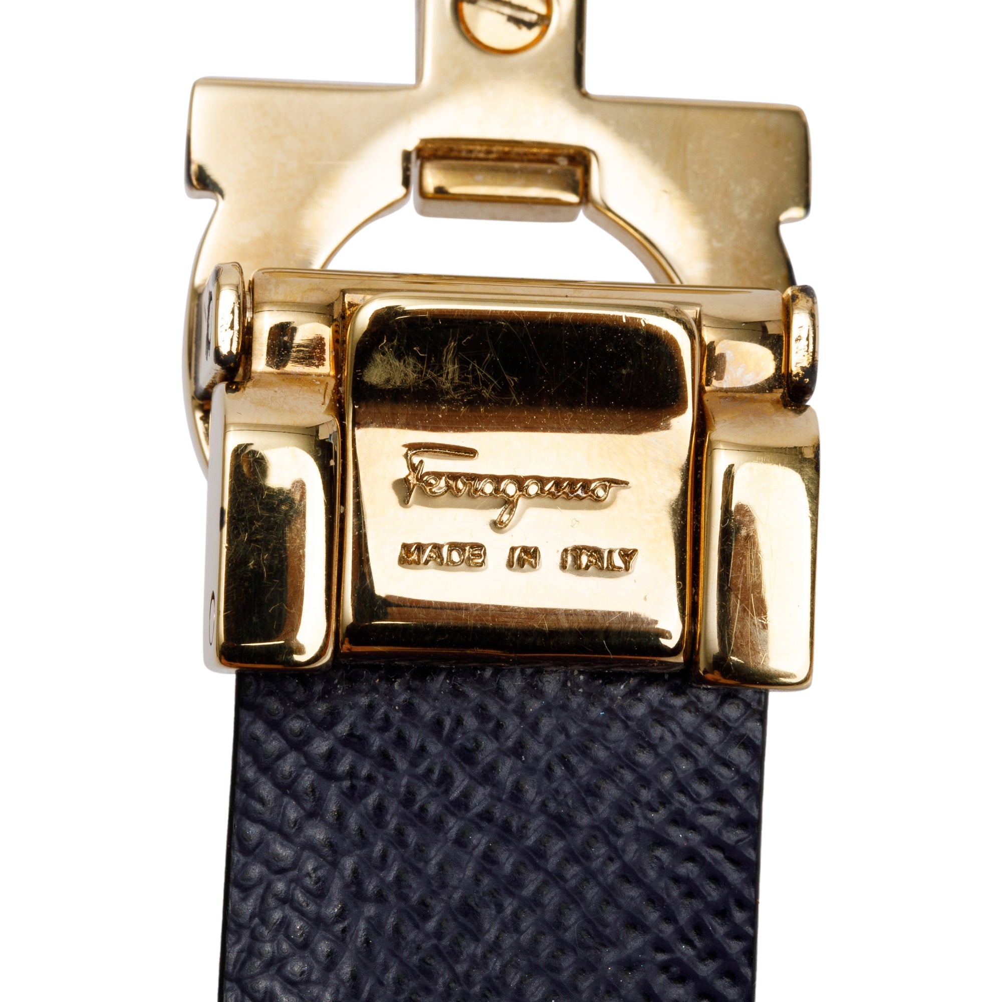Ferragamo Black/Navy Calfskin Leather Reversible an adjustable Gancini Belt Kit