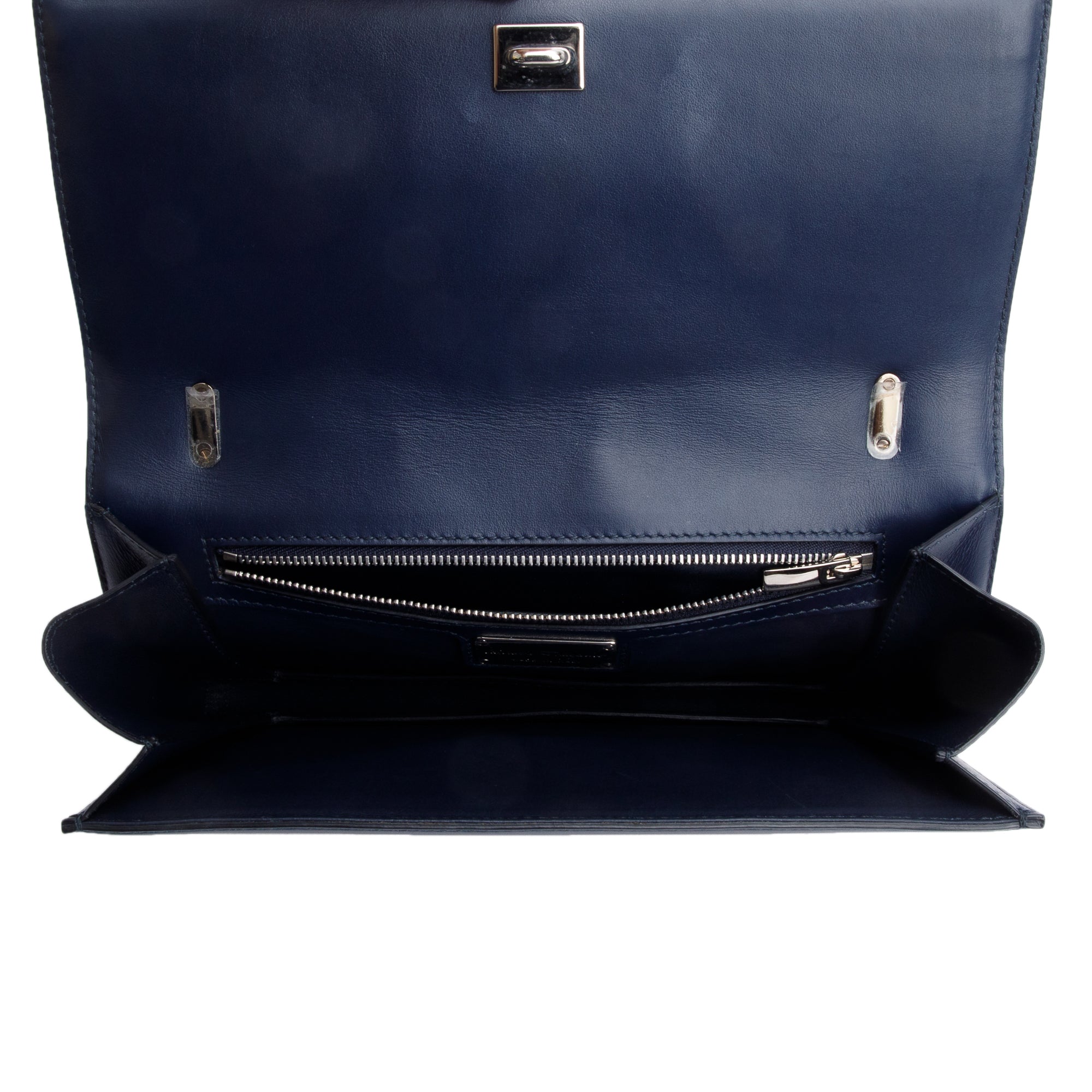 Ferragamo Blue Calfskin Denim Floral Embroidered Ginny Bow Flap Bag