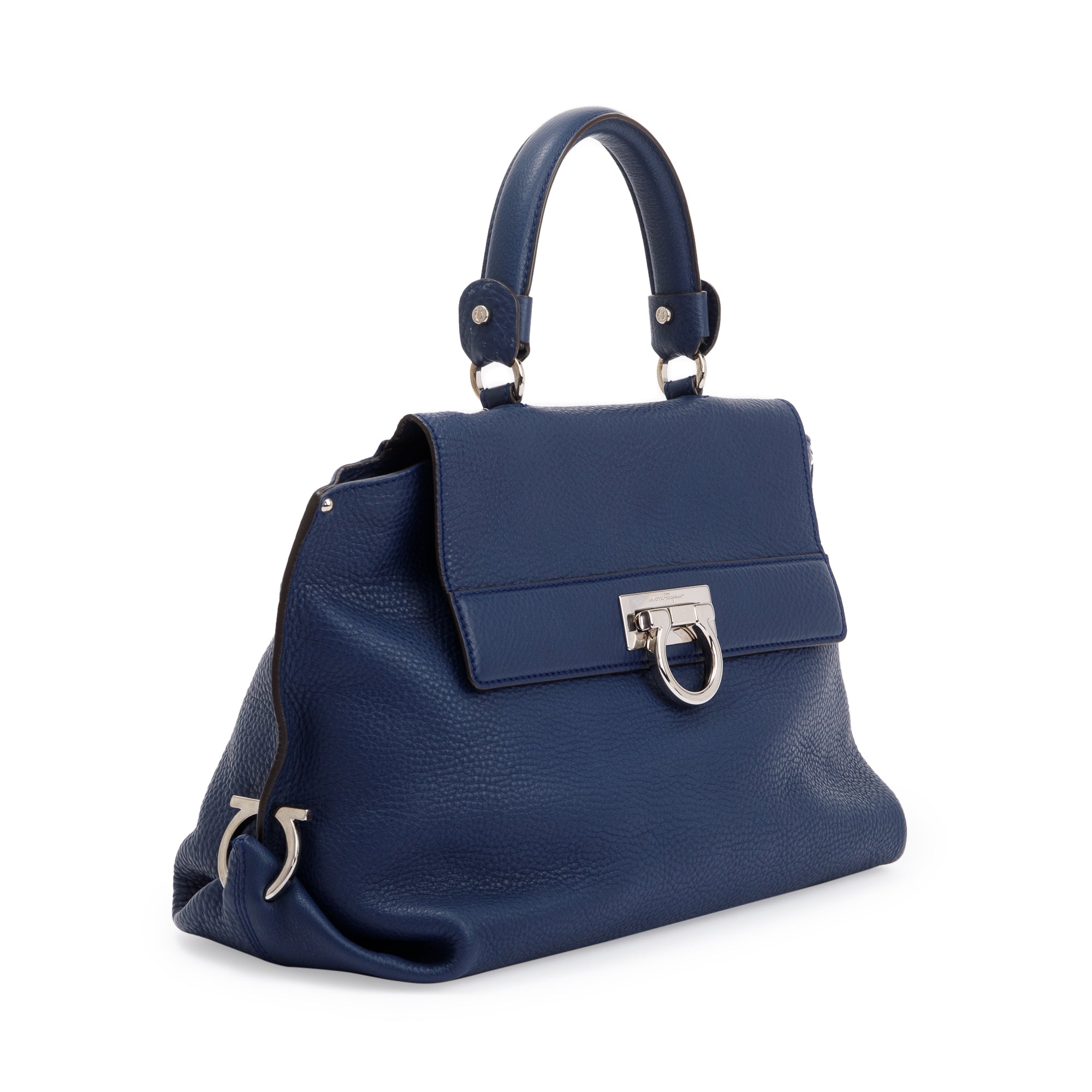 Ferragamo Blue Grained Leather Gancini Sofia Satchel w/ Strap