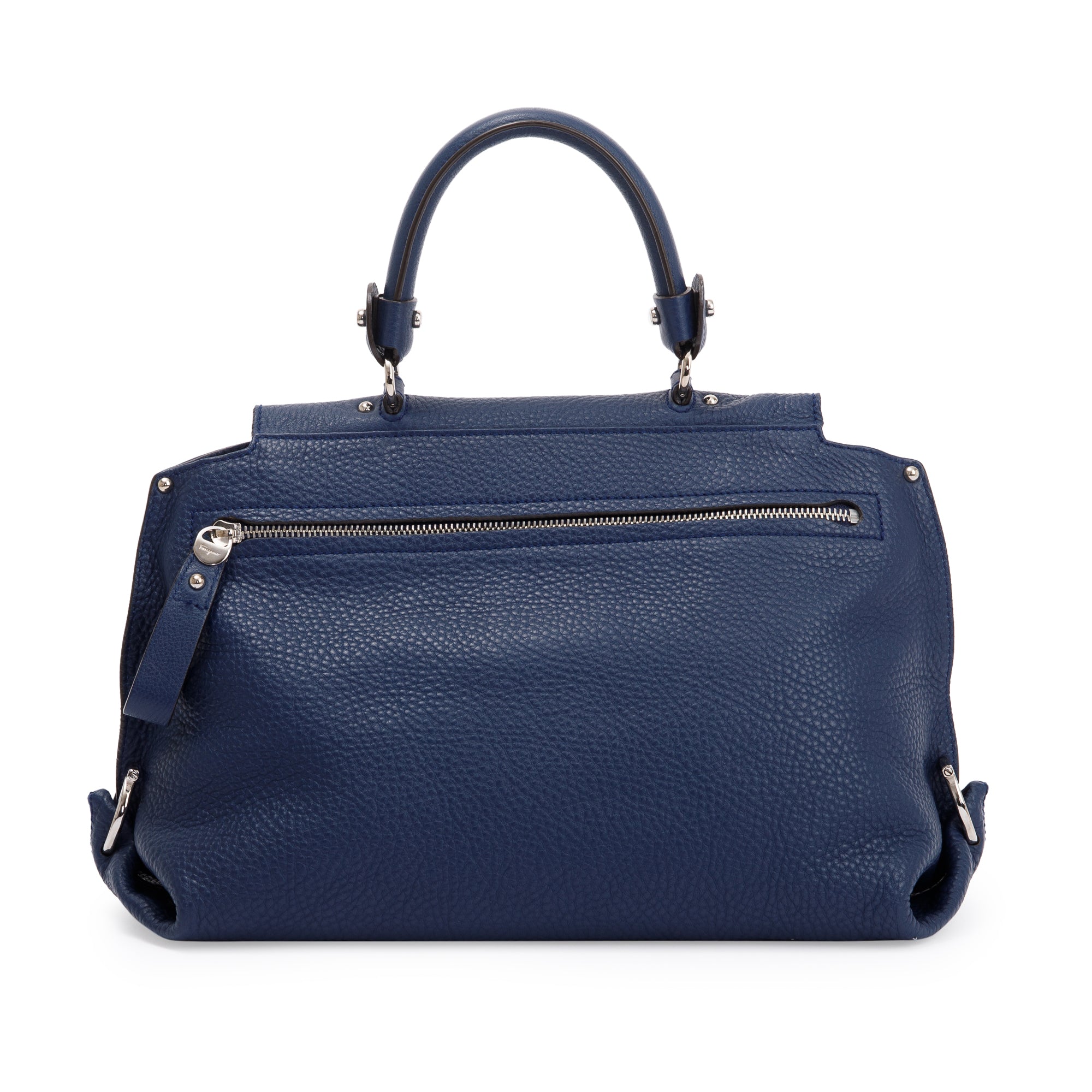 Ferragamo Blue Grained Leather Gancini Sofia Satchel w/ Strap