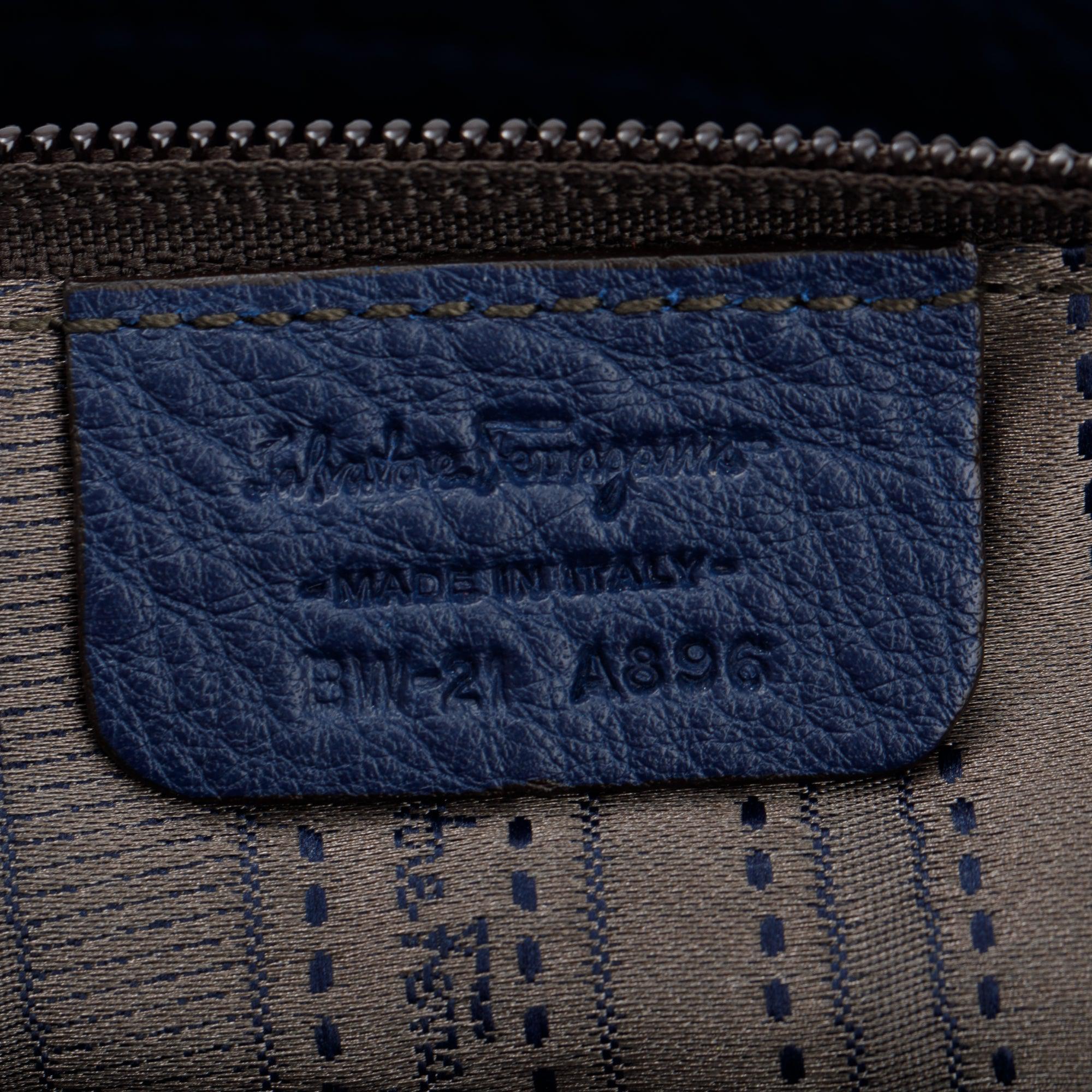 Ferragamo Blue Grained Leather Gancini Sofia Satchel w/ Strap