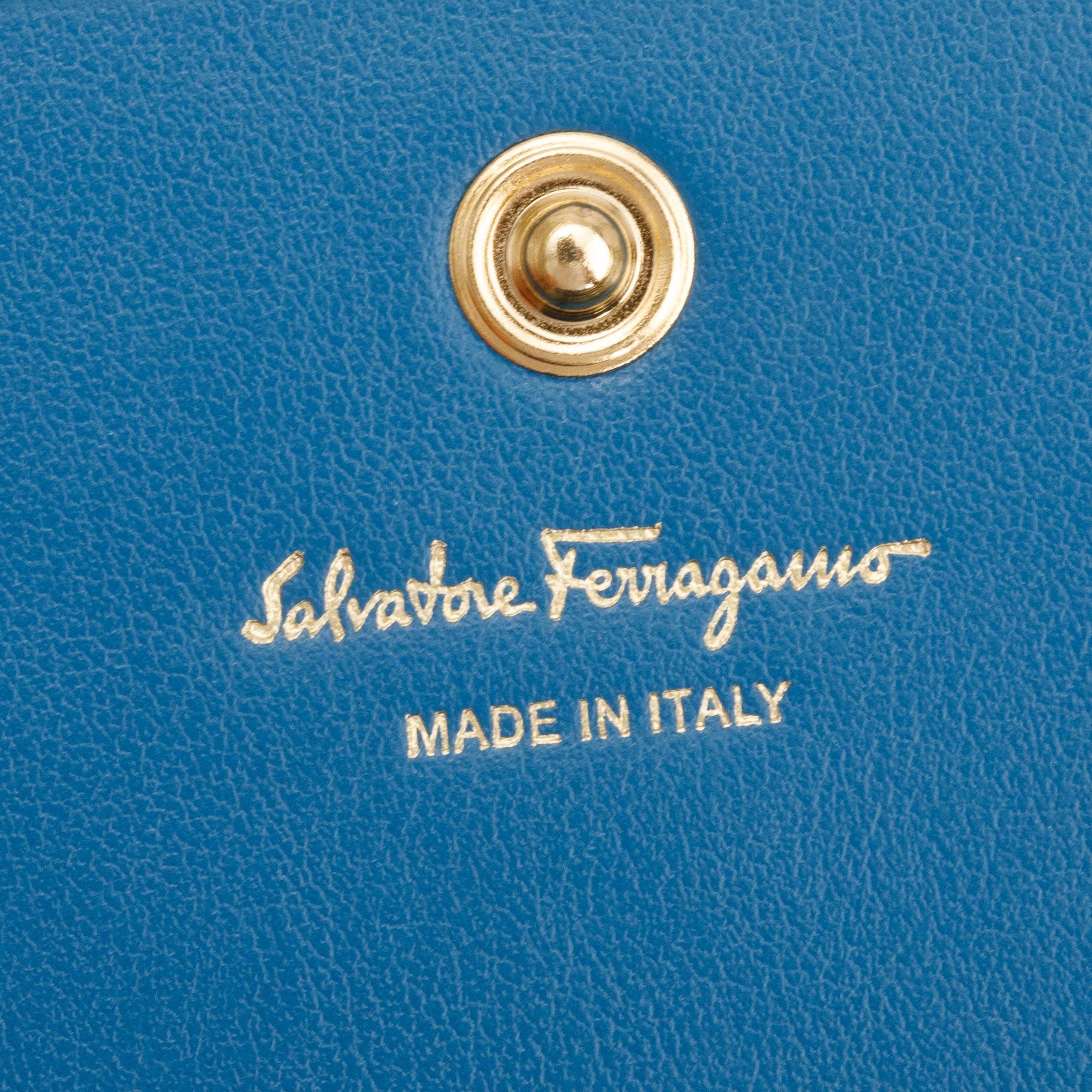 Ferragamo Blue Leather Studded Continental Flap Wallet w/ Box