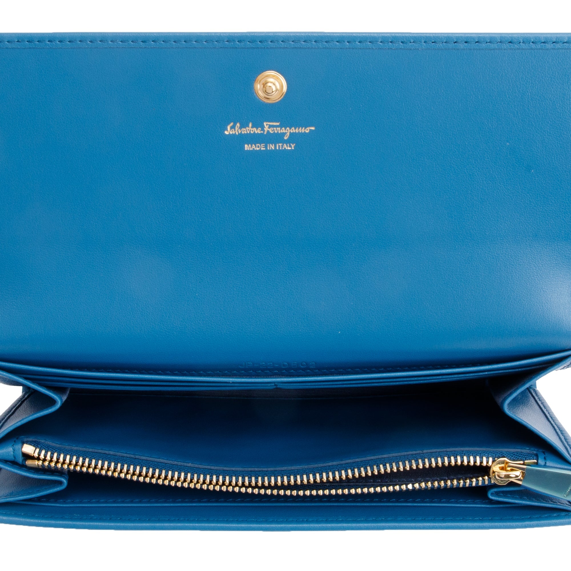 Ferragamo Blue Leather Studded Continental Flap Wallet w/ Box