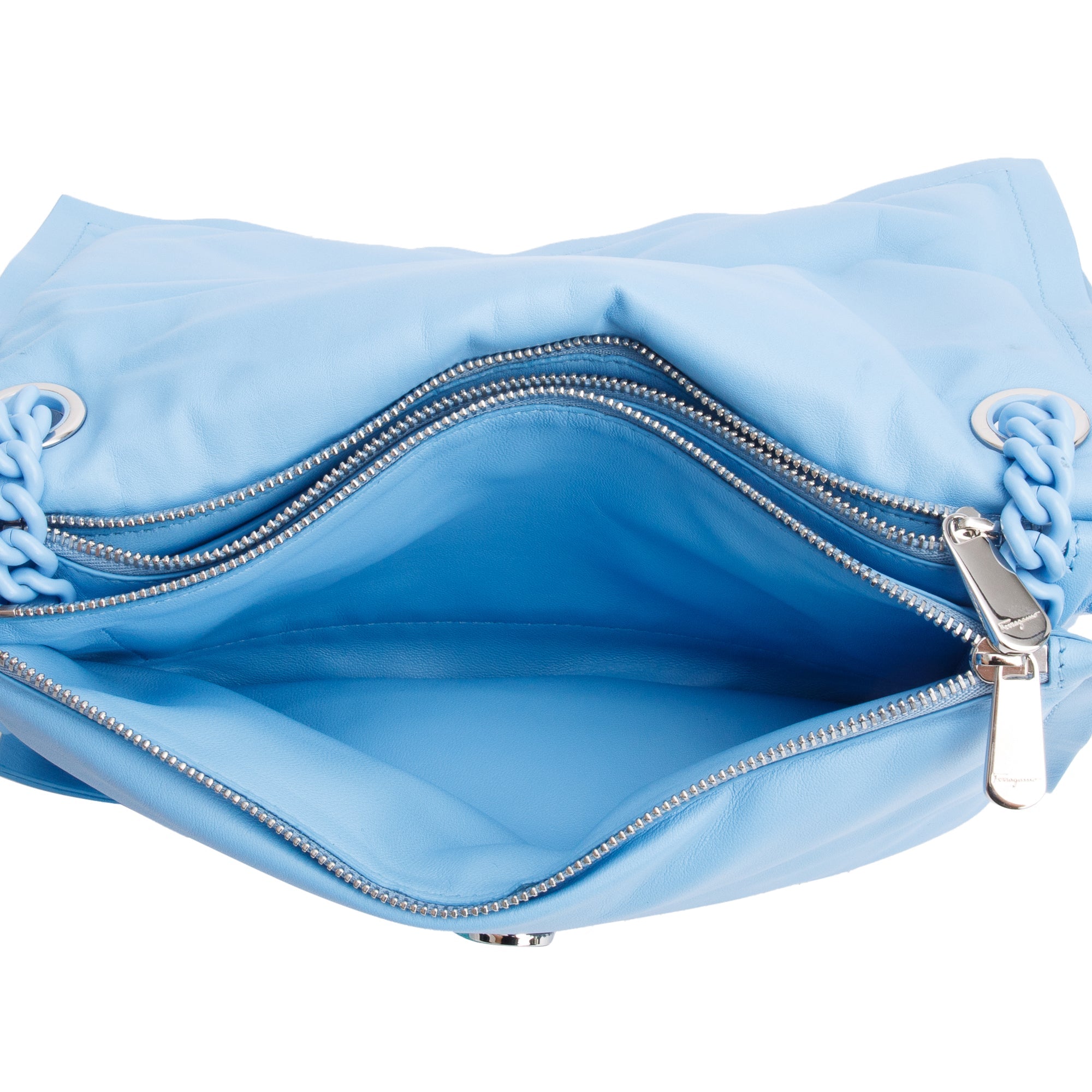 Ferragamo Blue Soft Leather Viva Bow Puffer Shoulder Bag