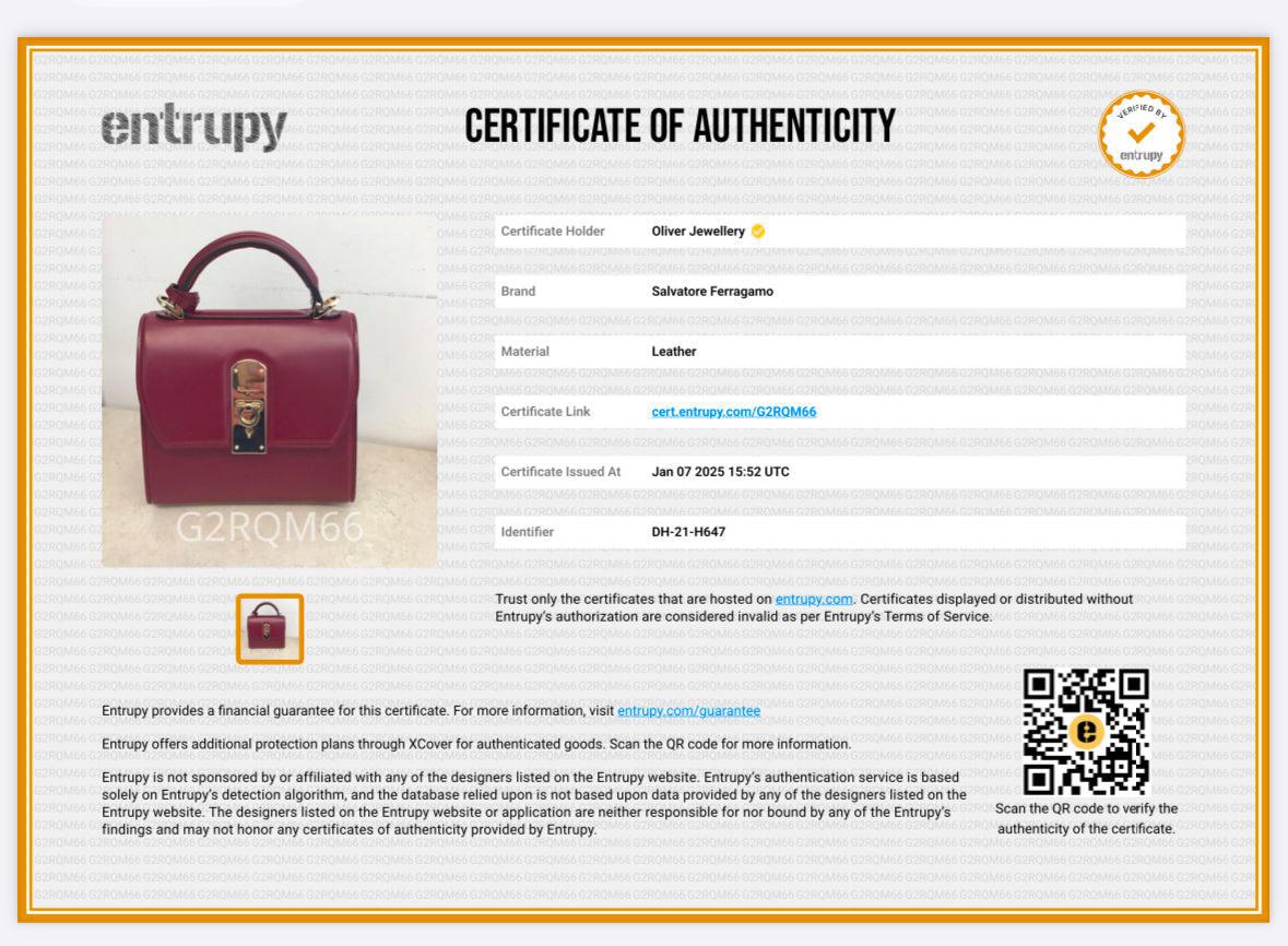 Ferragamo Burgundy Box Leather Small Boxyz Gancini Top Handle Bag w/ Strap & Box