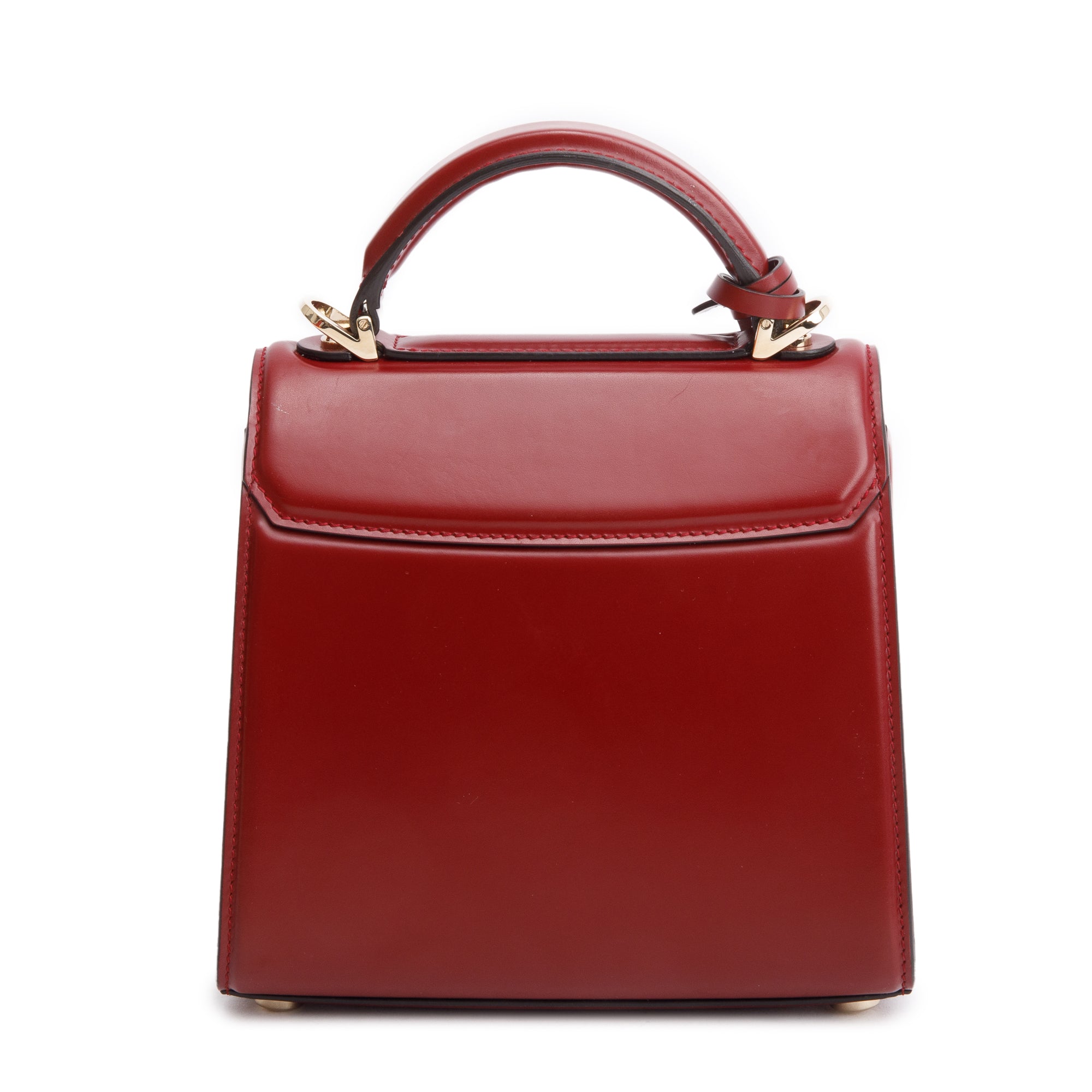 Ferragamo Burgundy Box Leather Small Boxyz Gancini Top Handle Bag w/ Strap & Box