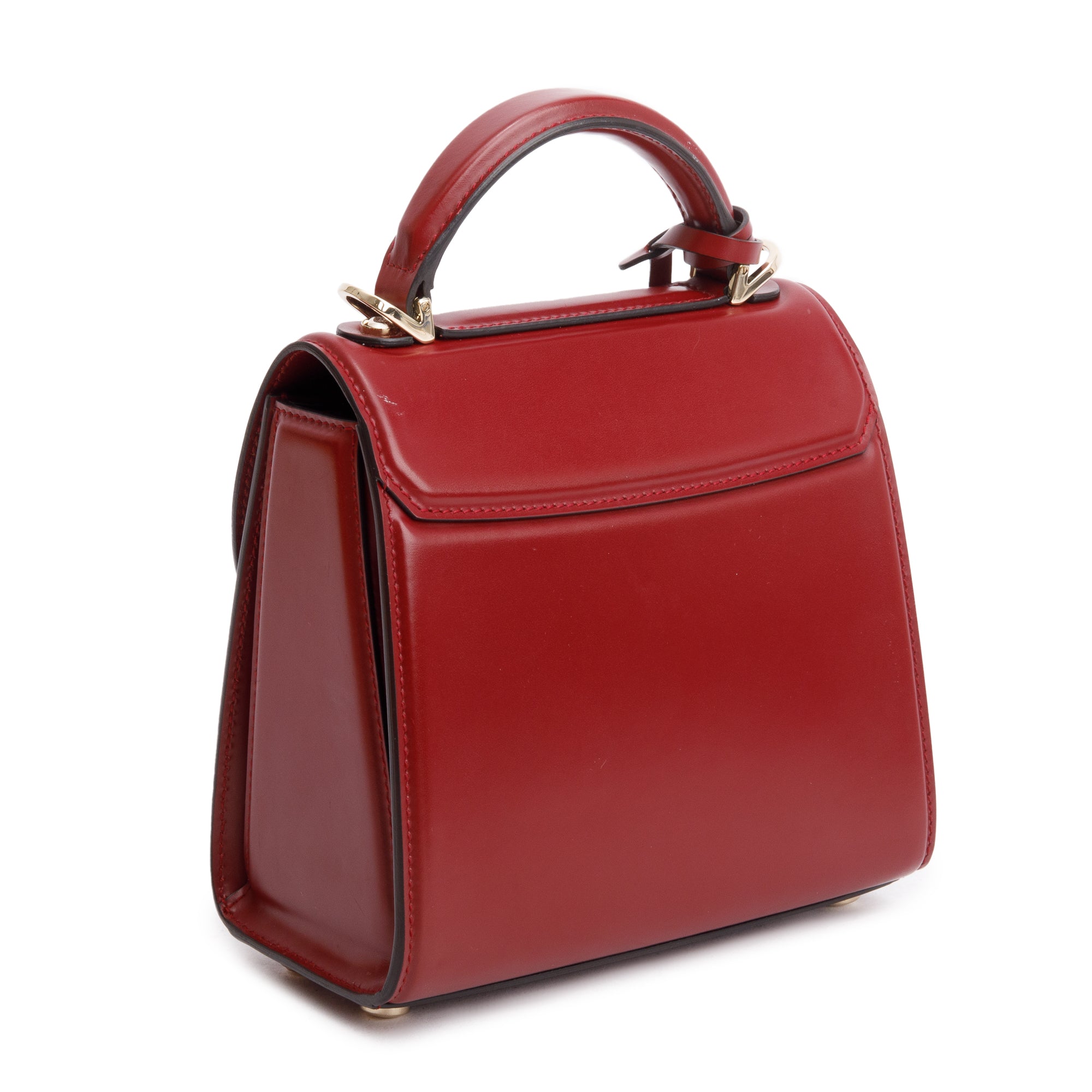 Ferragamo Burgundy Box Leather Small Boxyz Gancini Top Handle Bag w/ Strap & Box