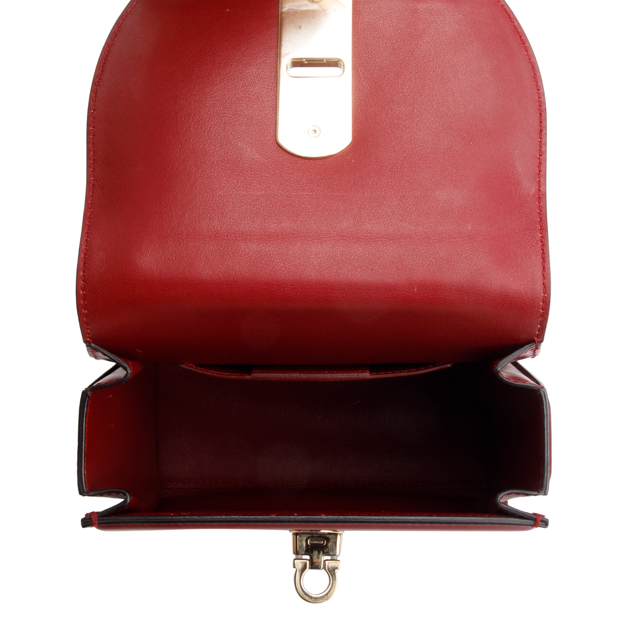 Ferragamo Burgundy Box Leather Small Boxyz Gancini Top Handle Bag w/ Strap & Box