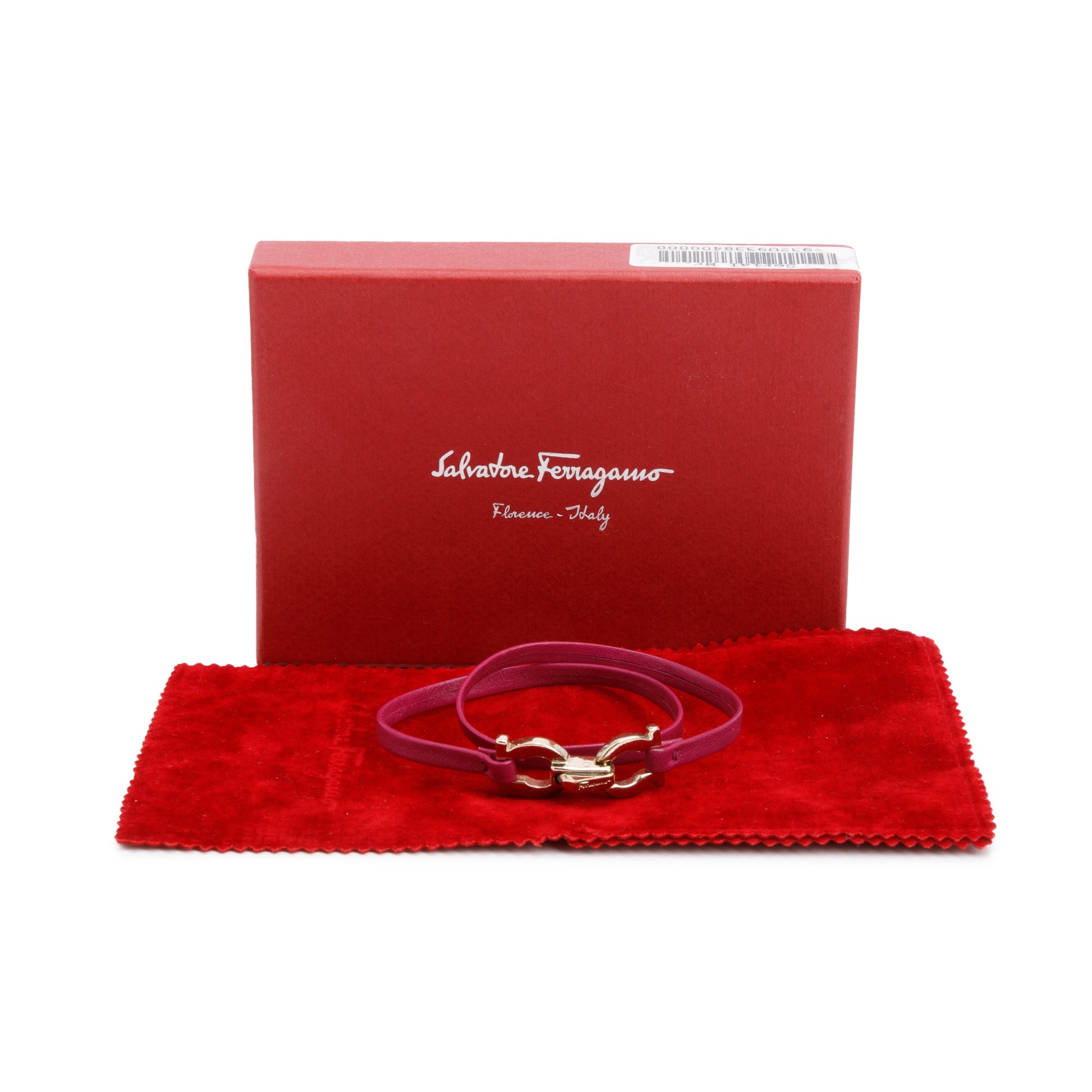 Ferragamo Gold-Plated Gancini Pink Leather Double Wrap Bracelet w/ Box