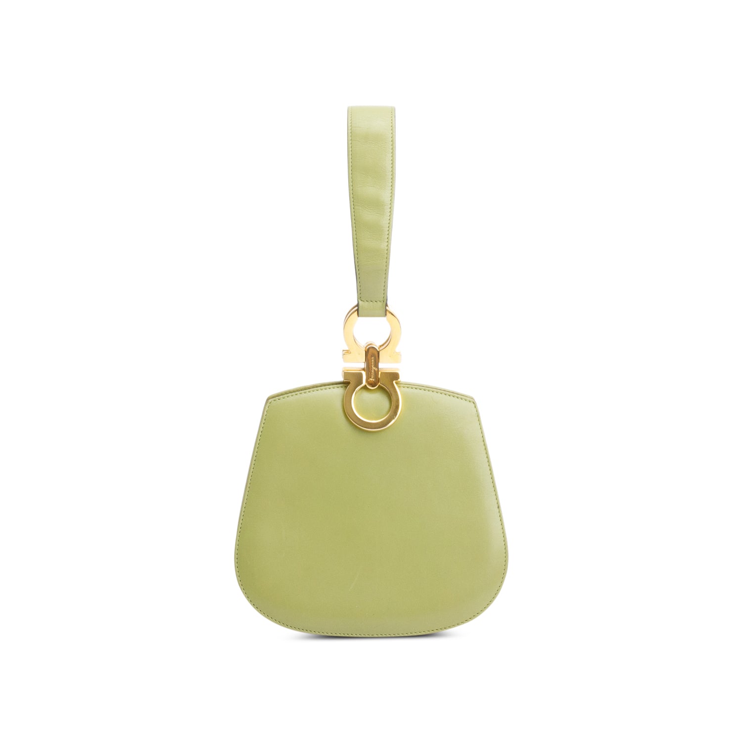 Ferragamo Green Box Leather Handle Clutch Bag