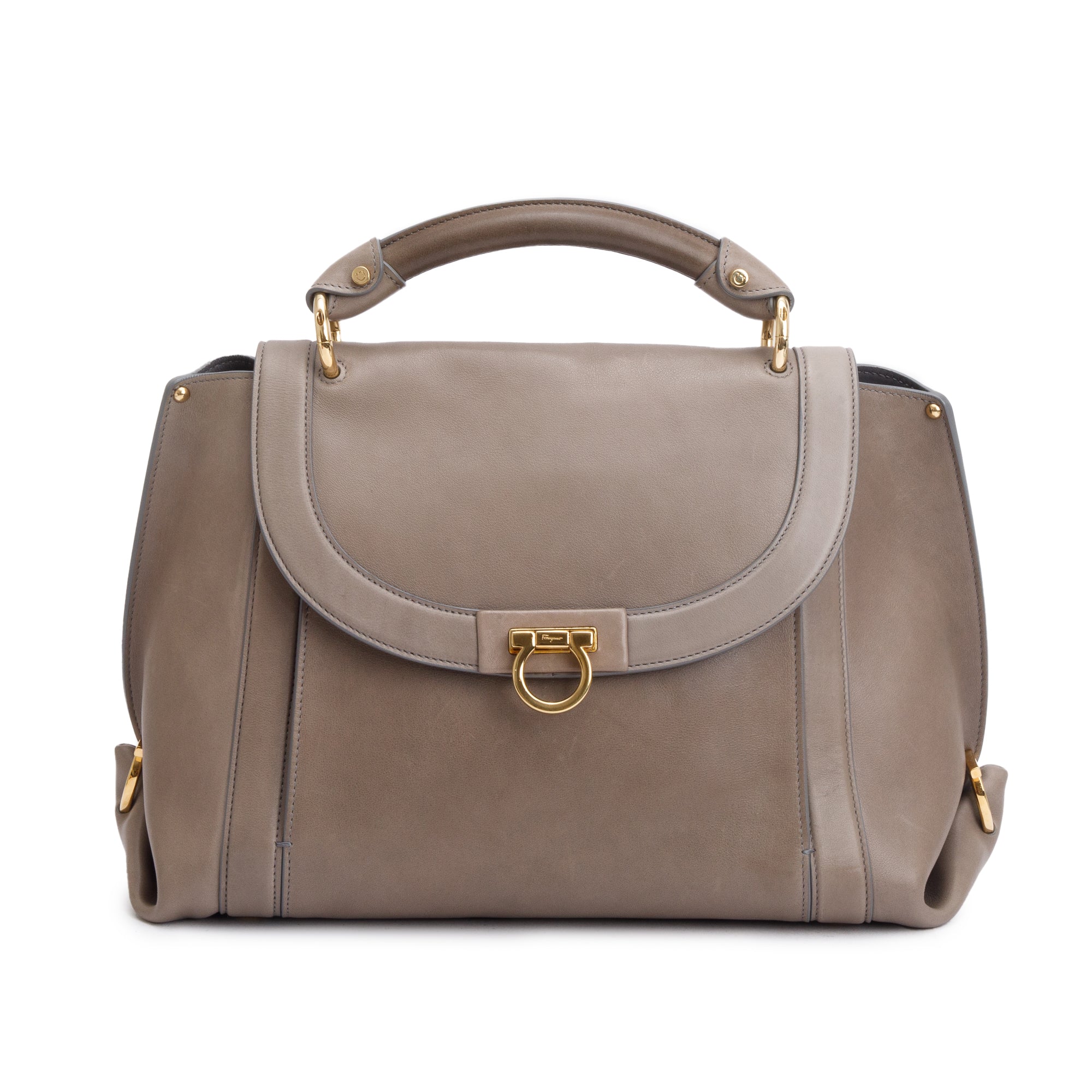 Ferragamo Grey Calfskin Leather Medium Sofia Rainbow Satchel w/ Strap