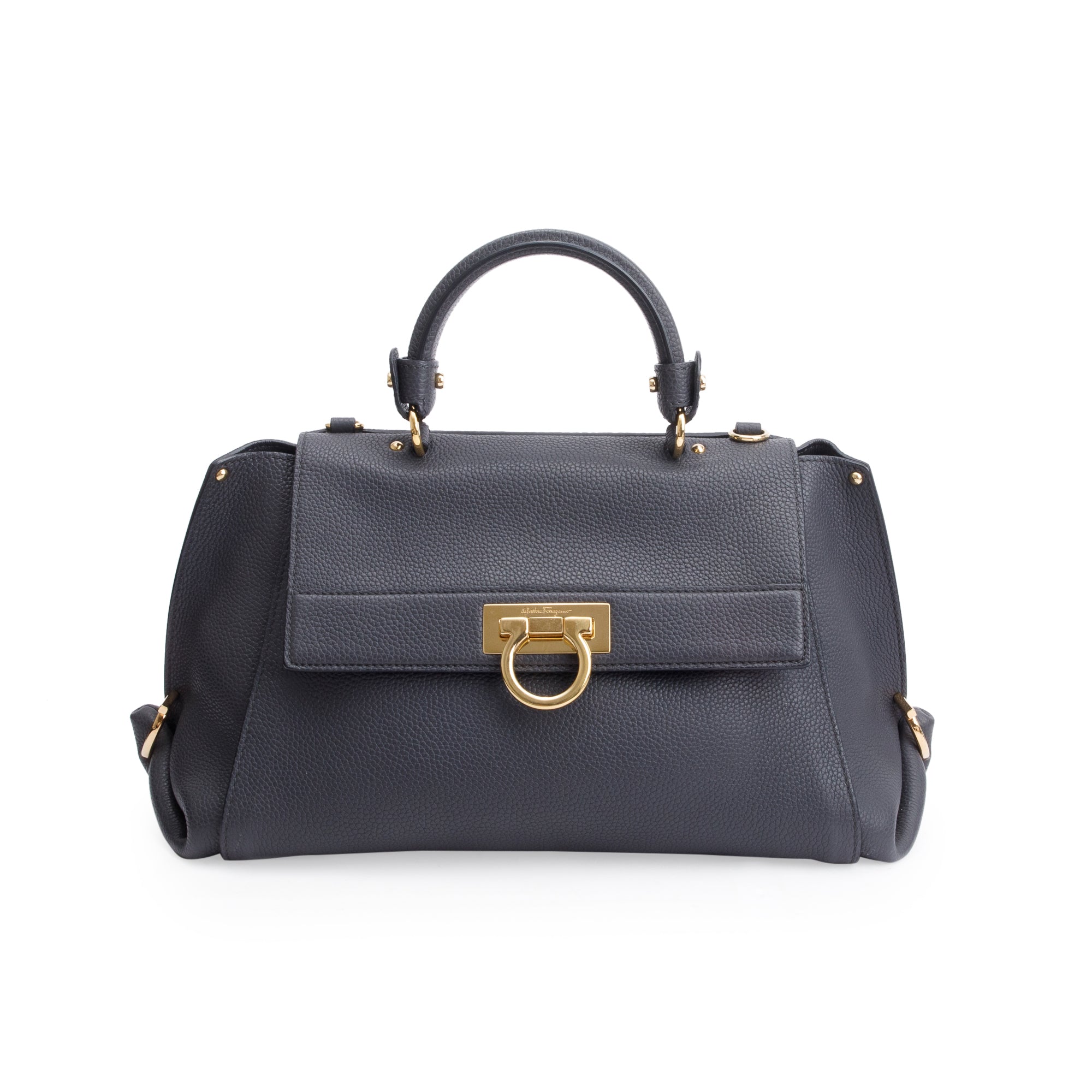 Ferragamo Grey Calfskin Leather Medium Sofia Satchel w/ Strap