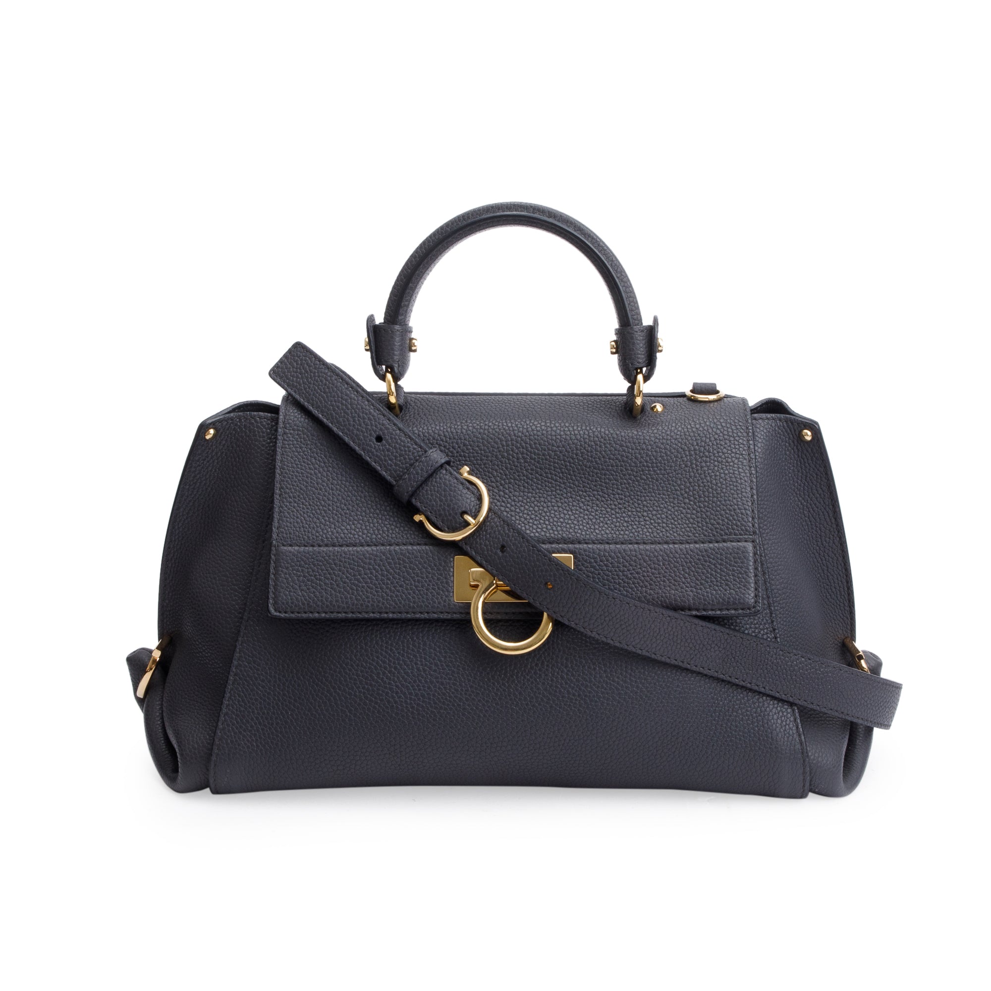 Ferragamo Grey Calfskin Leather Medium Sofia Satchel w/ Strap