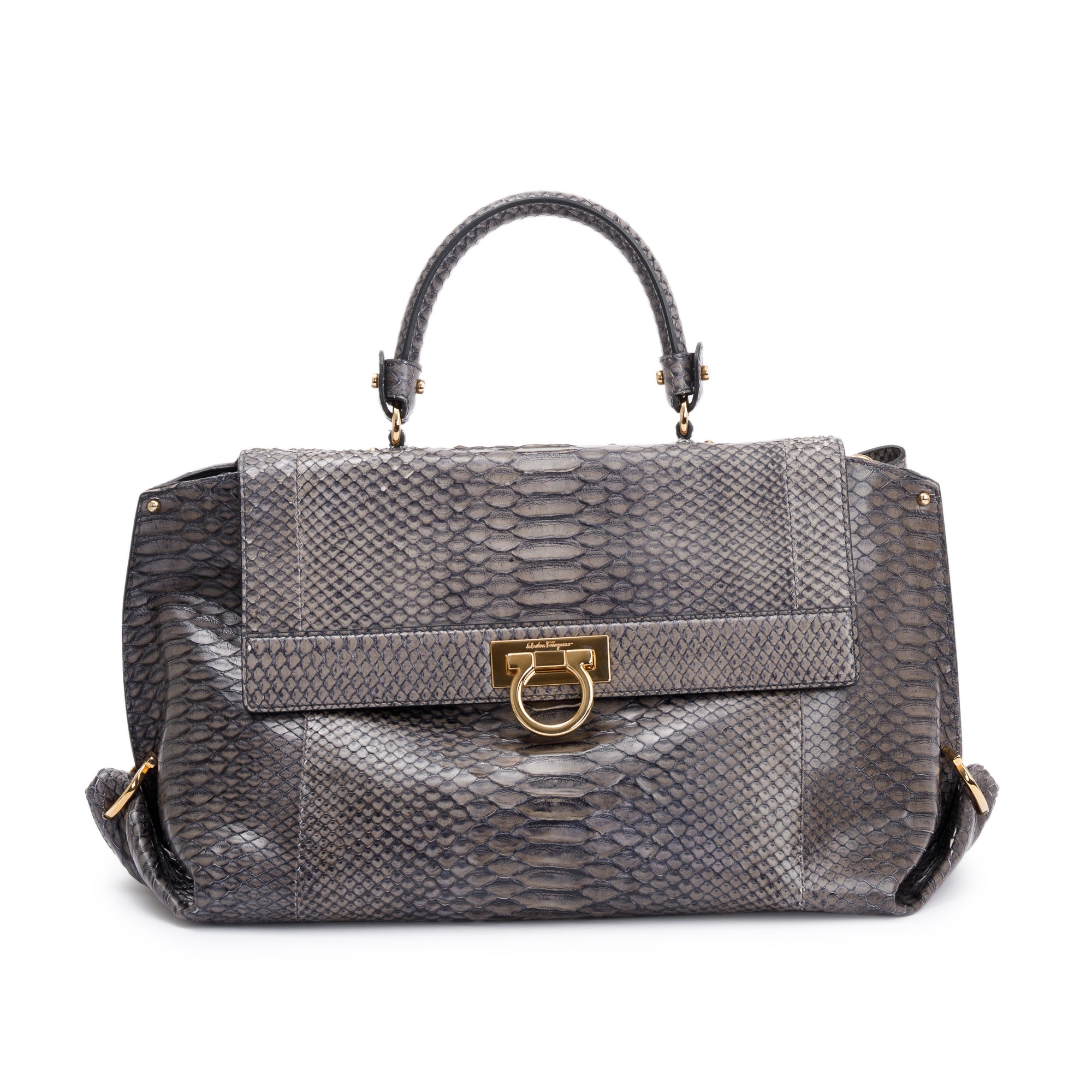 Ferragamo Grey Python Large Sofia Satchel w/ Strap